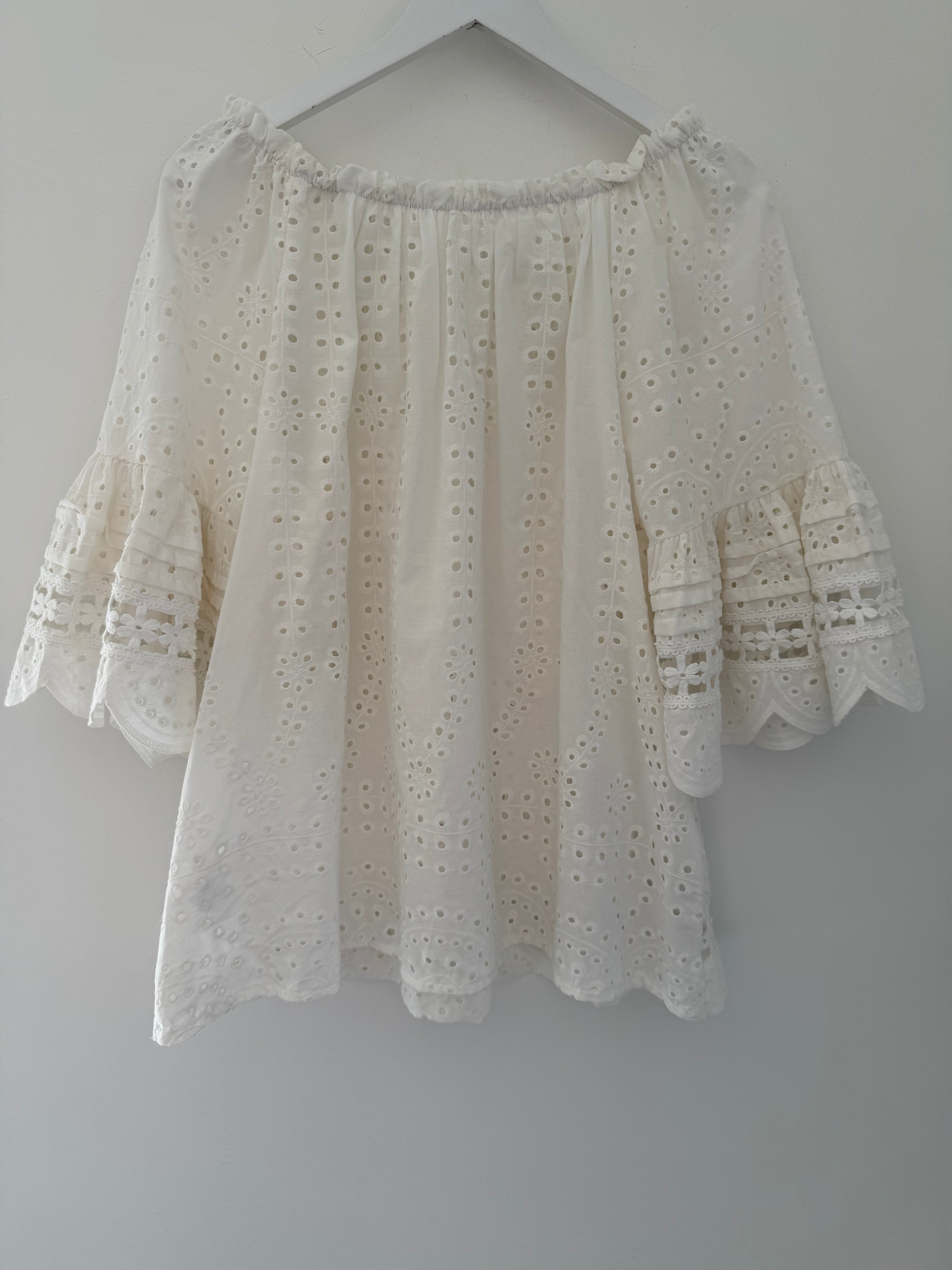 Designer Broderie Anglaise Top in Ivory
