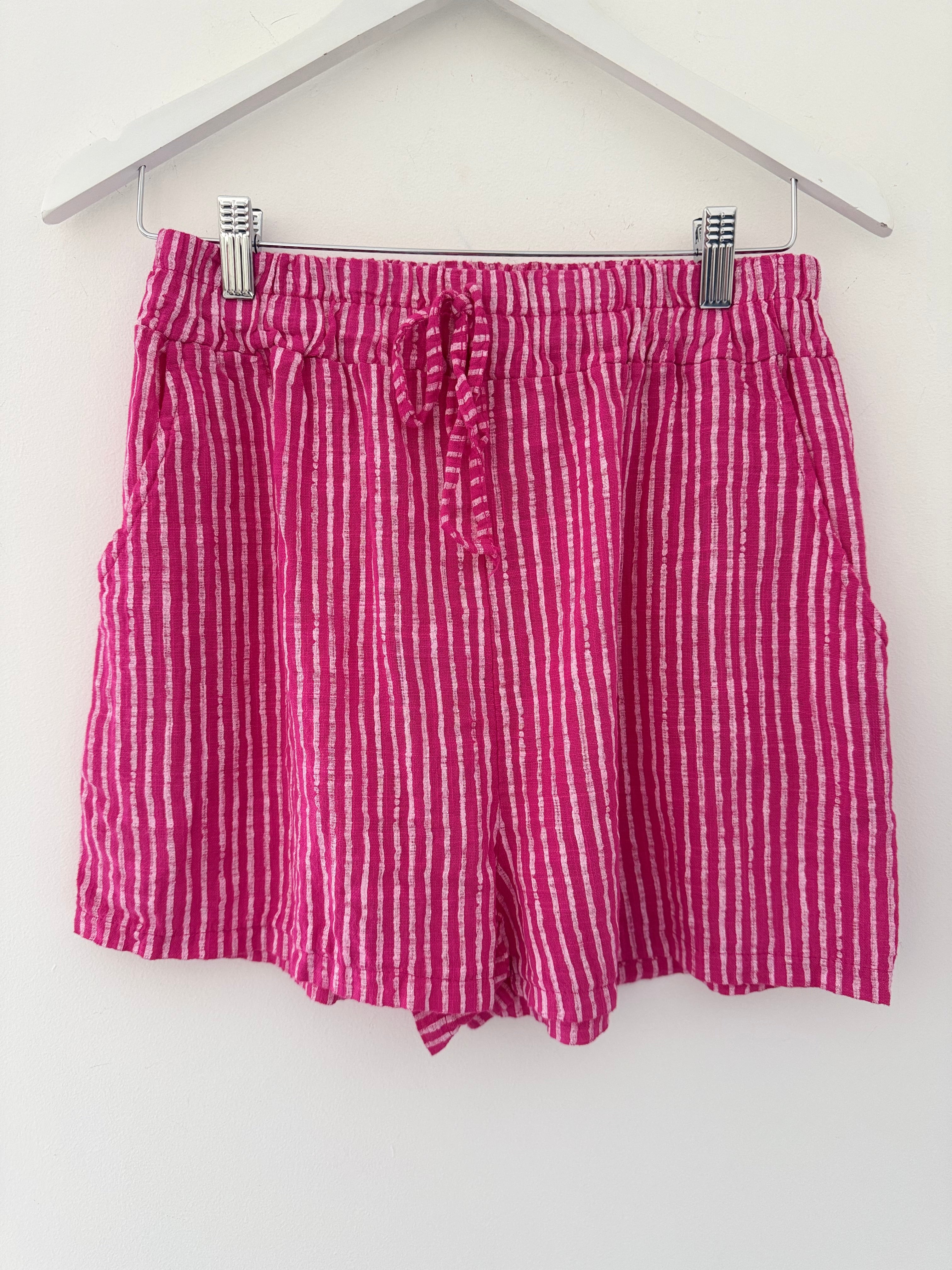 Cotton Stripe Shorts in Pink