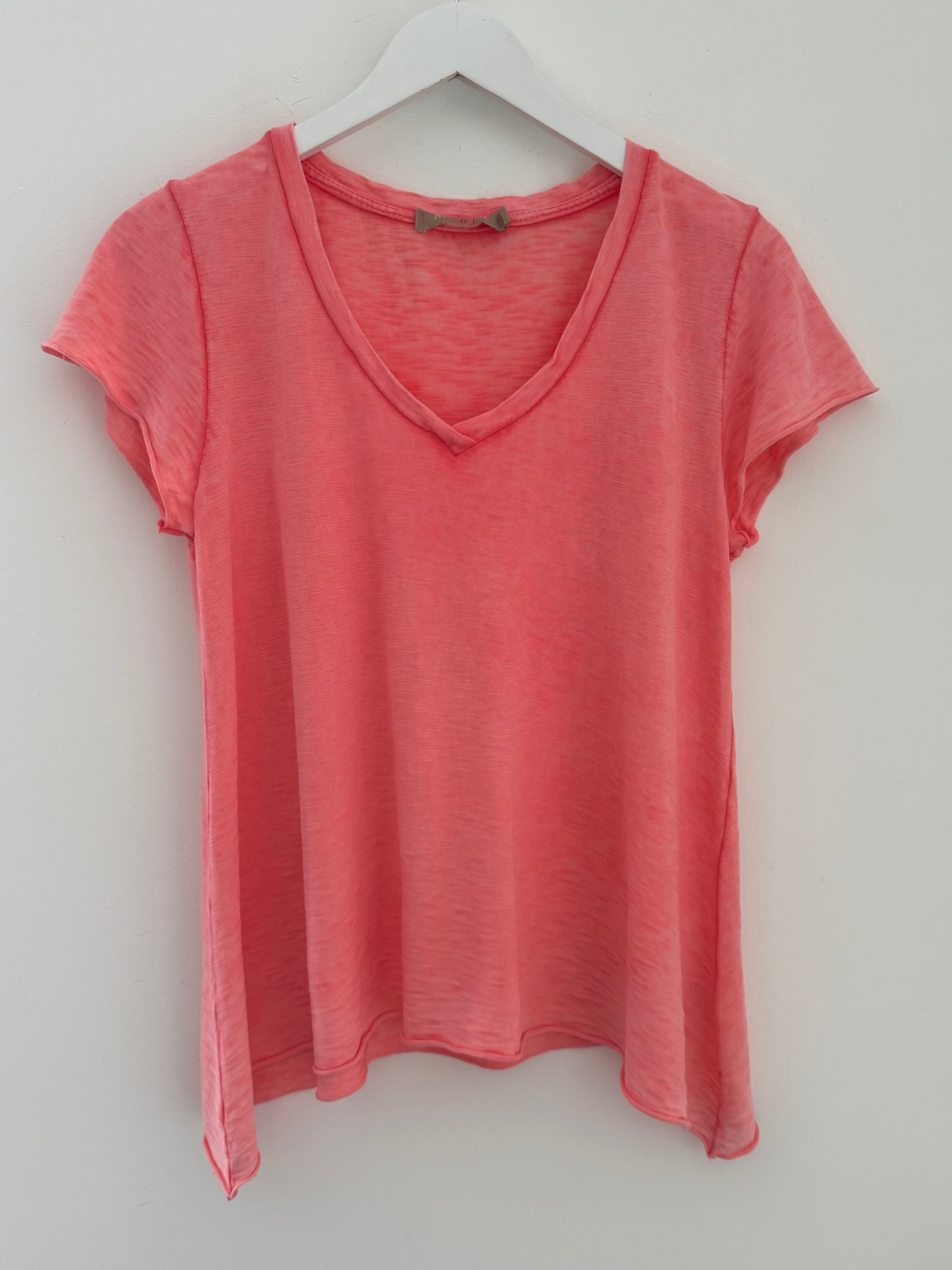 Luxe V Neck Tee in Coral