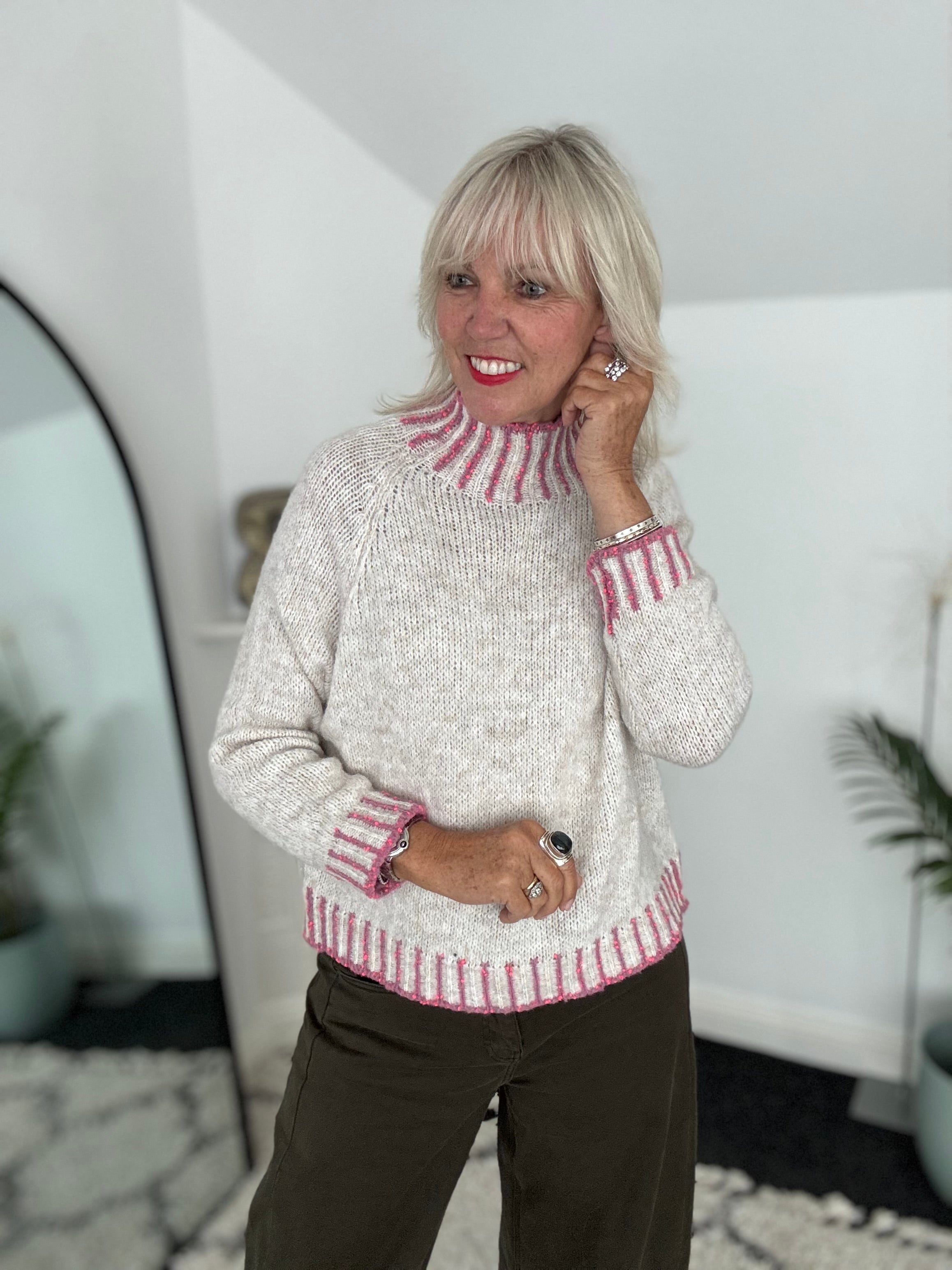 Stunning Funnel Neck Jumper in Stone