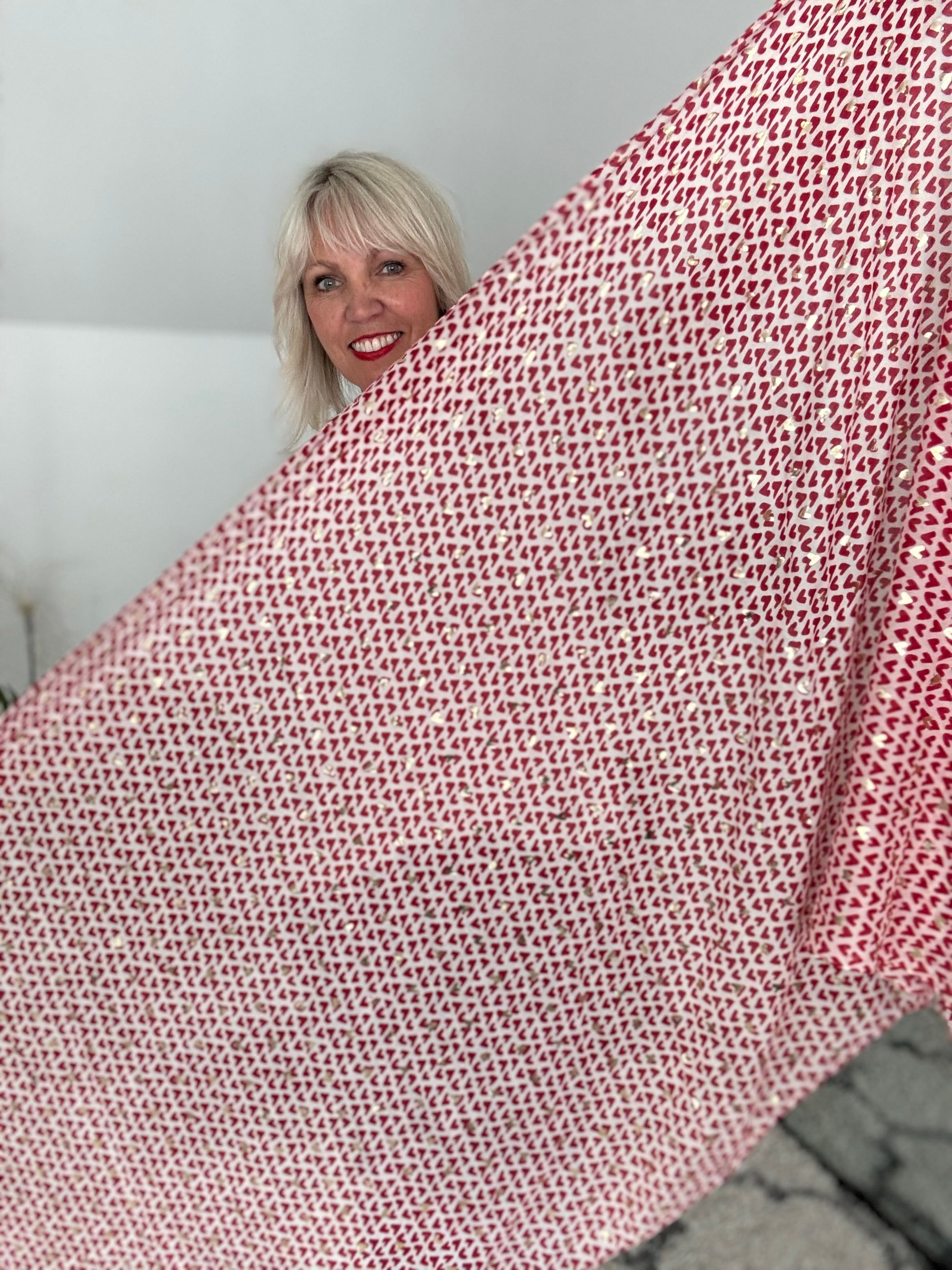 Gold Heart Scarf in Red