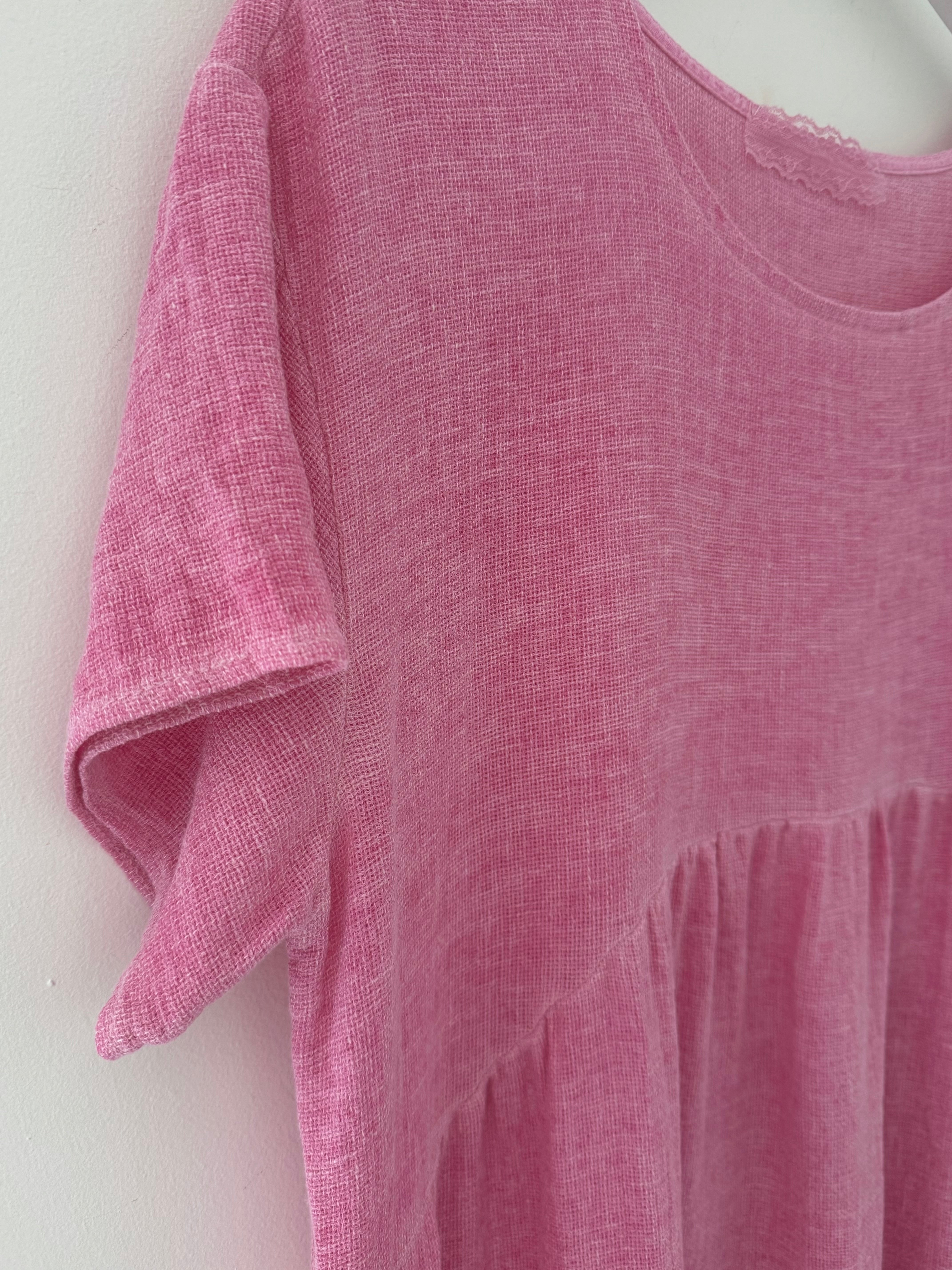 Cotton & Linen Cocoon Dress in Candy Pink