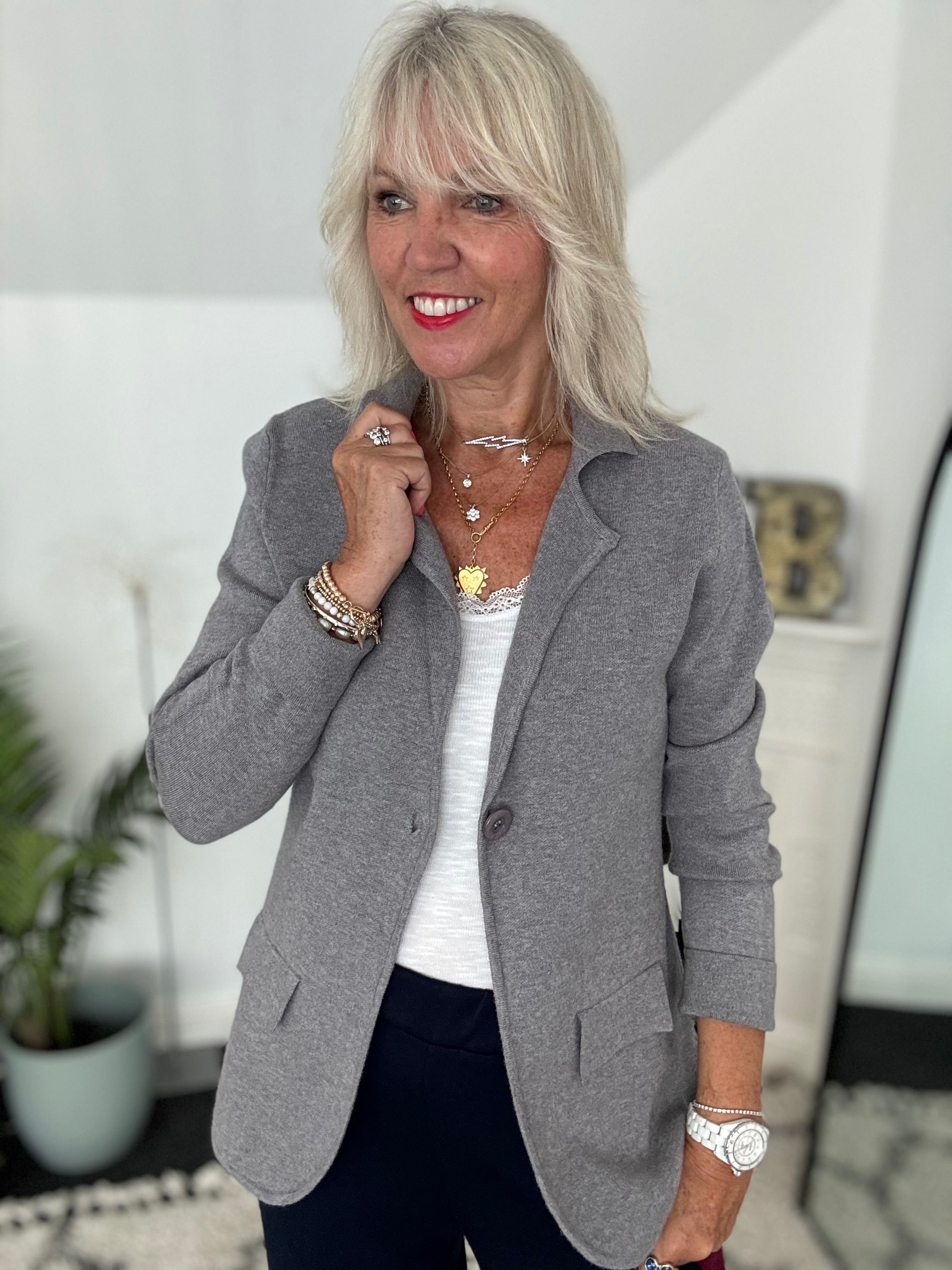 Knitted Blazer Jacket in Grey