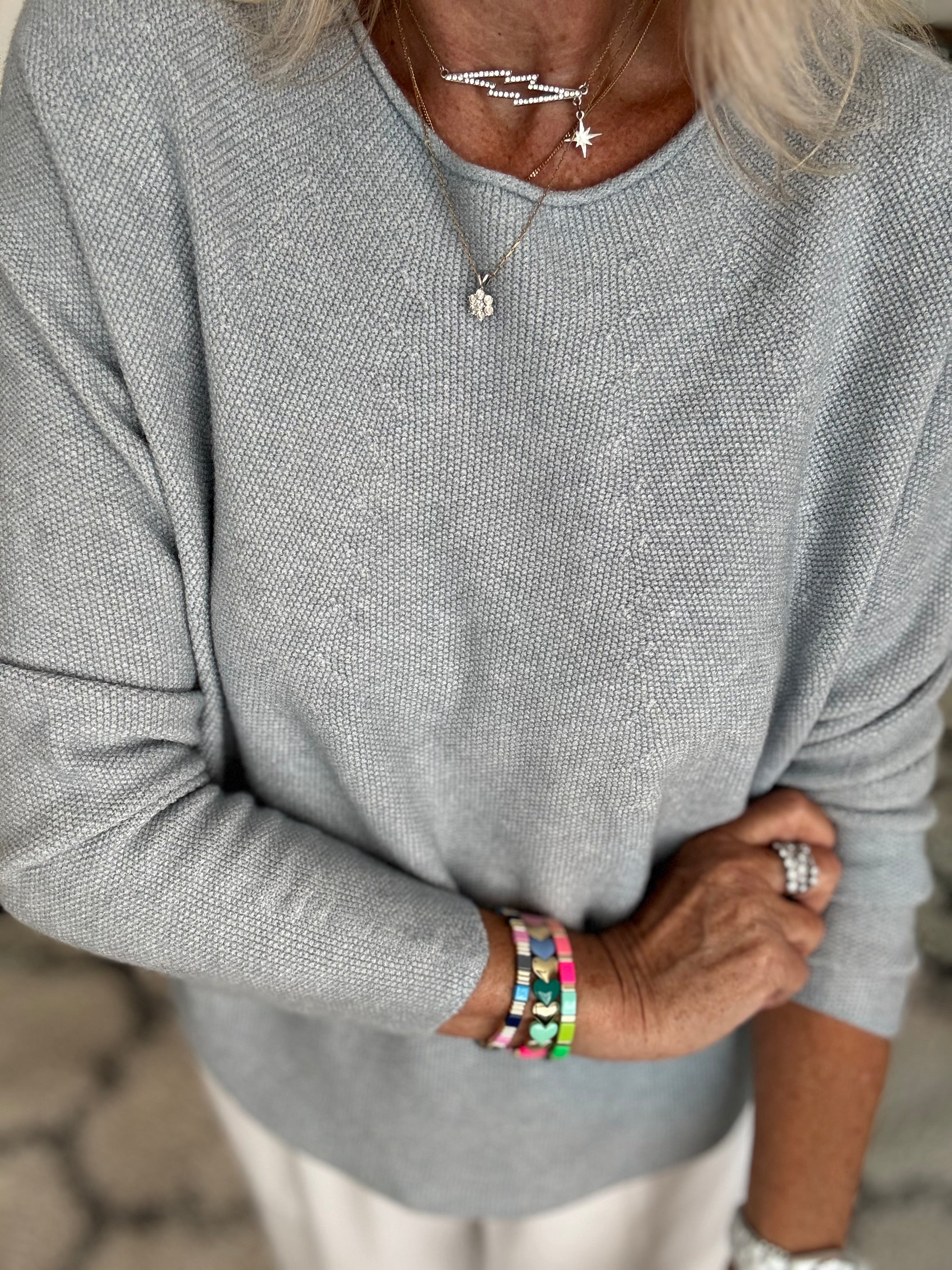 Moss Stitch Jumper with Ladder Back in Eggshell
