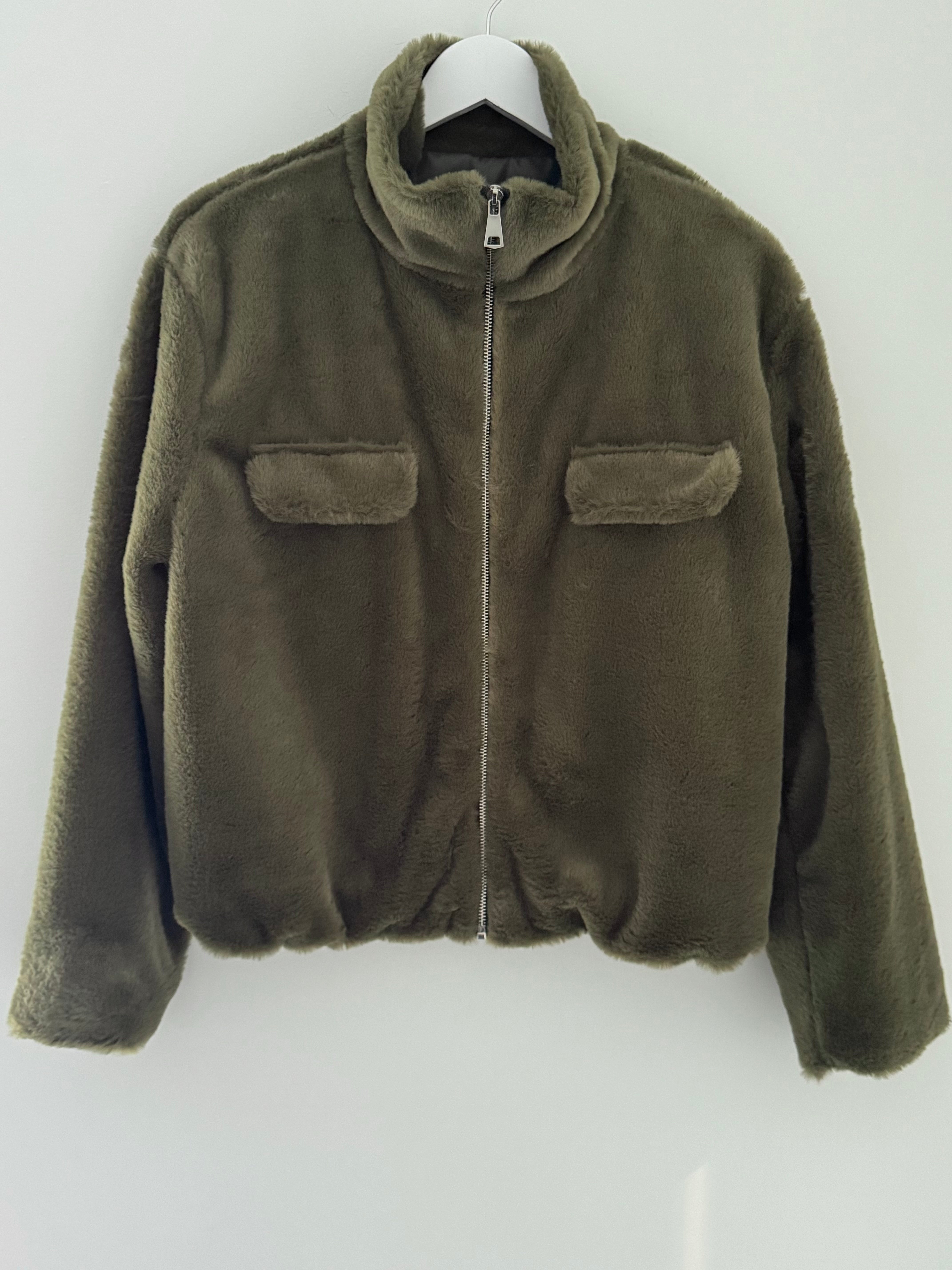 Faux Fur Jacket in Khaki