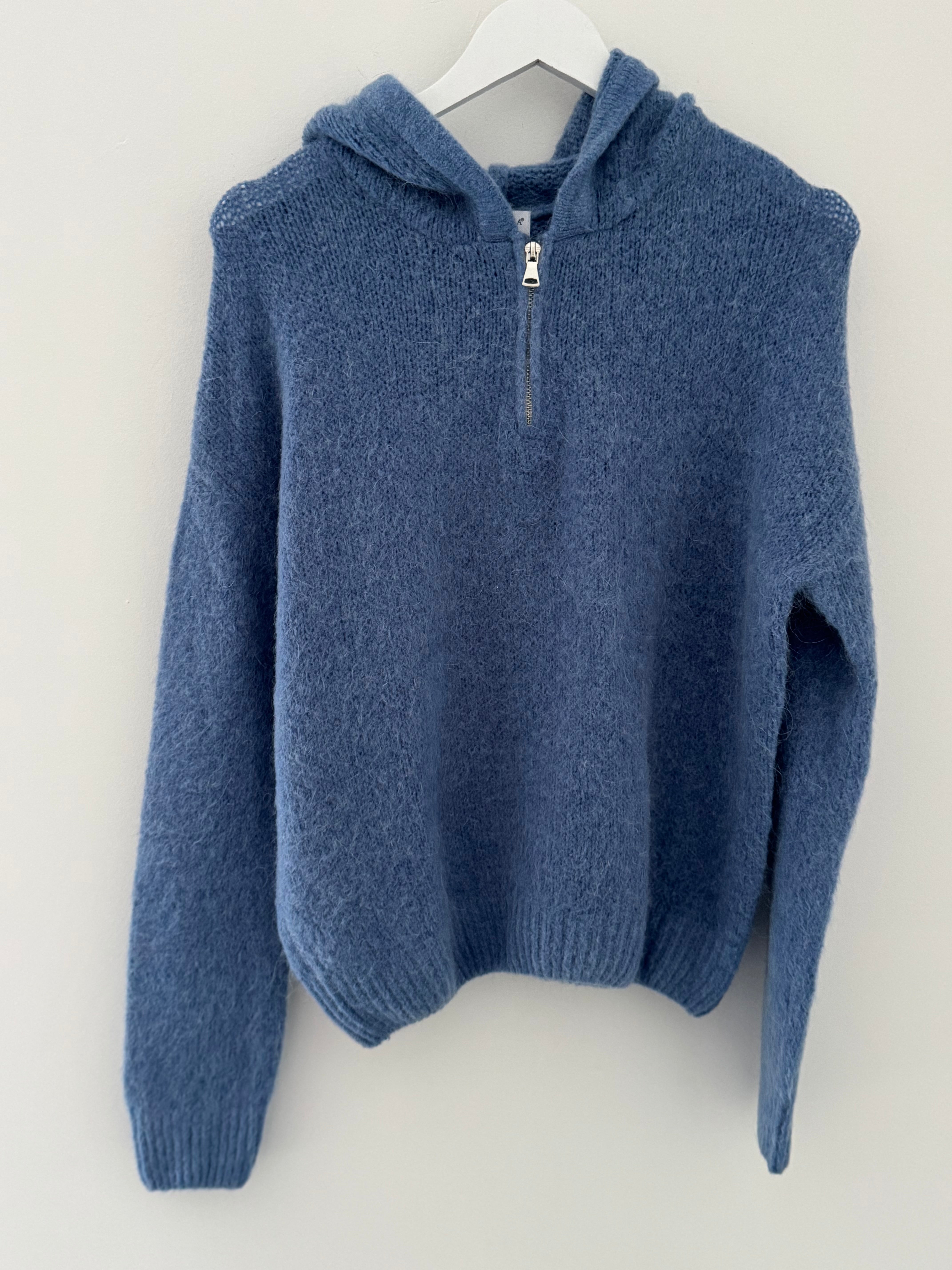 Hooded Mohair Jumper in Denim Blue