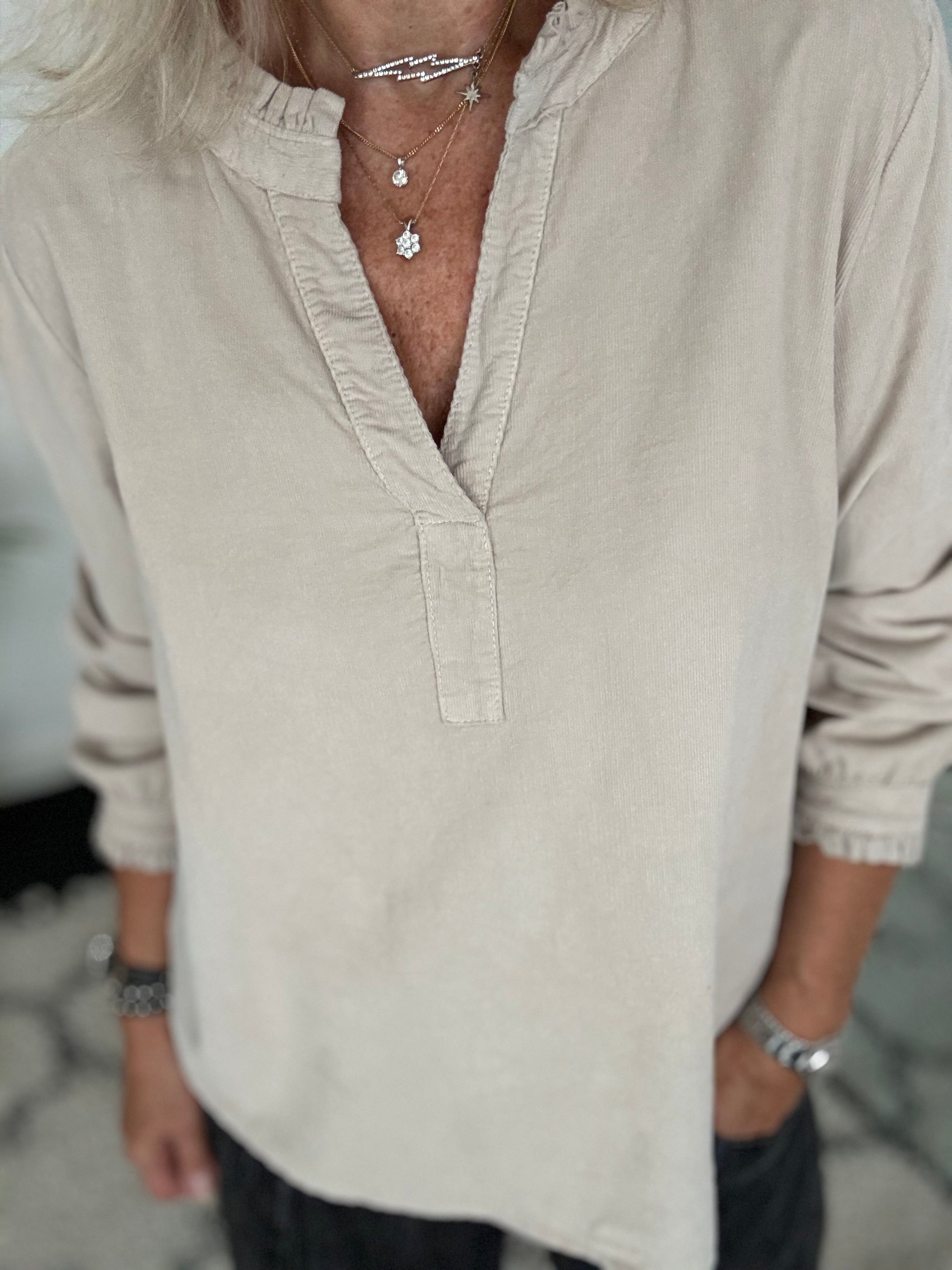Soft Fine Cord Shirt in Stone