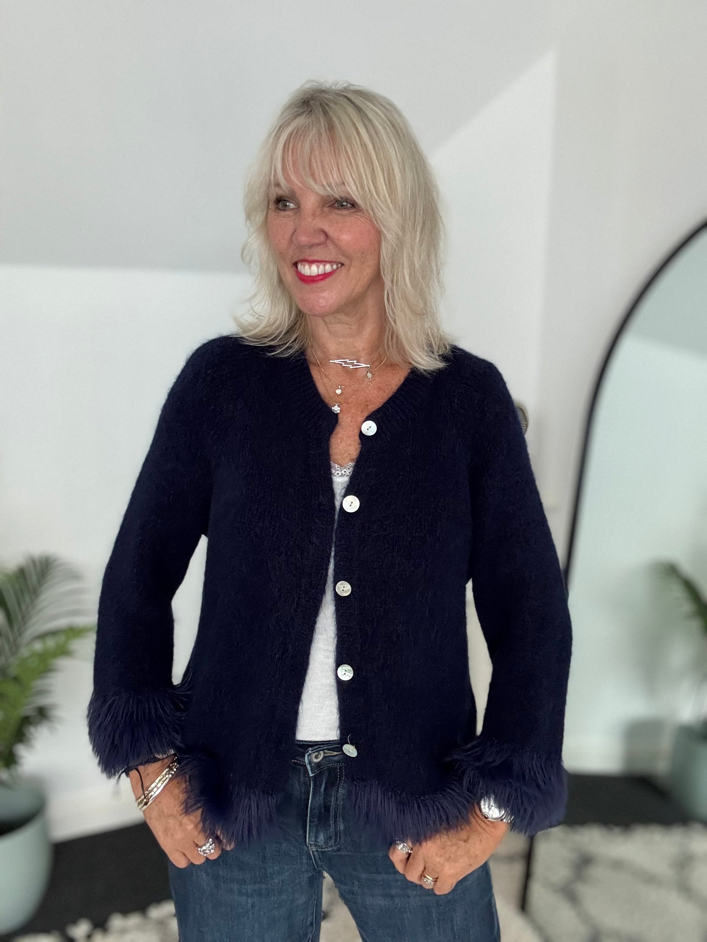 Luxe Fringe Cardigan in Ink