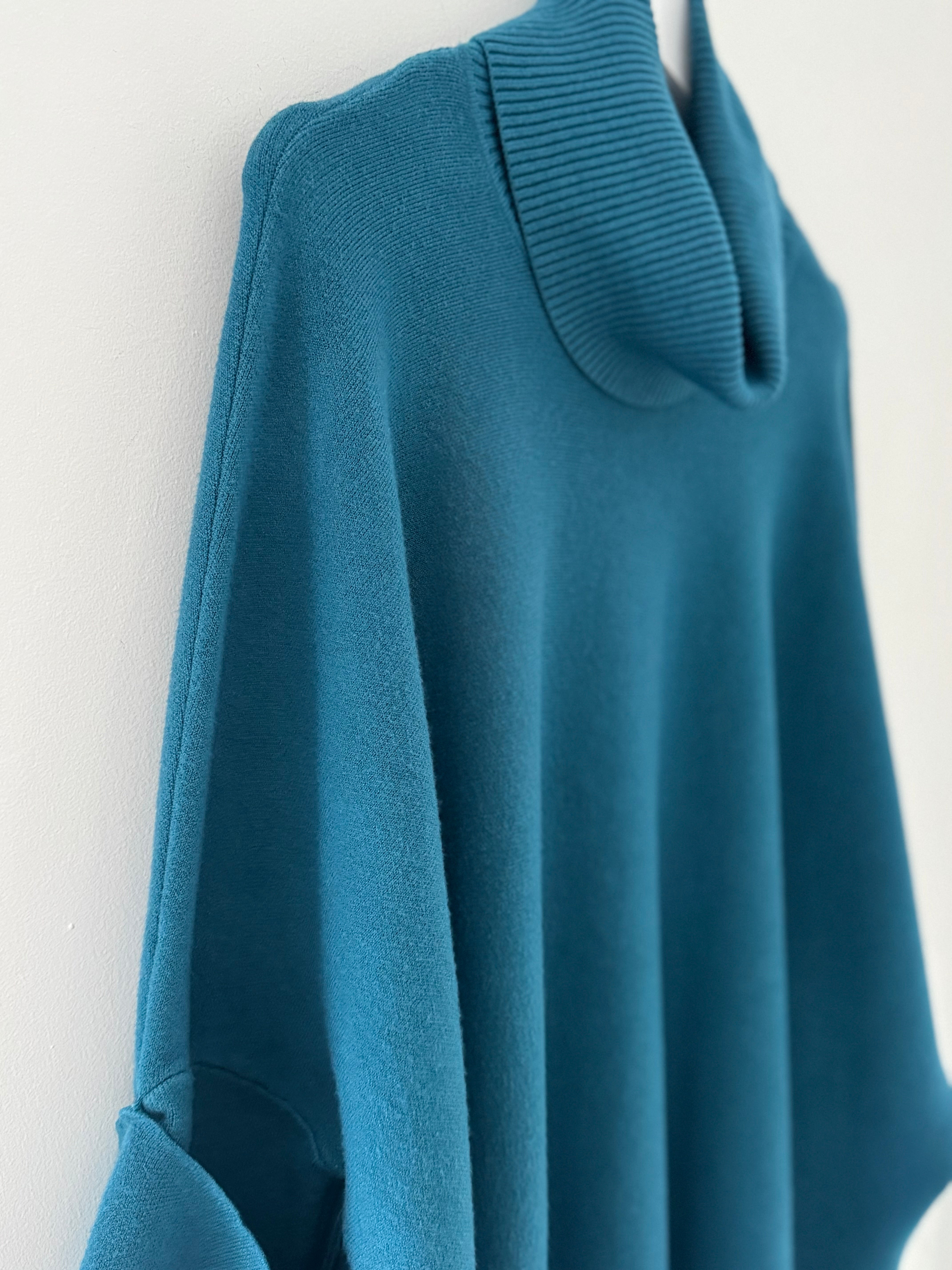 Oversized Roll Neck Poncho Jumper in Teal