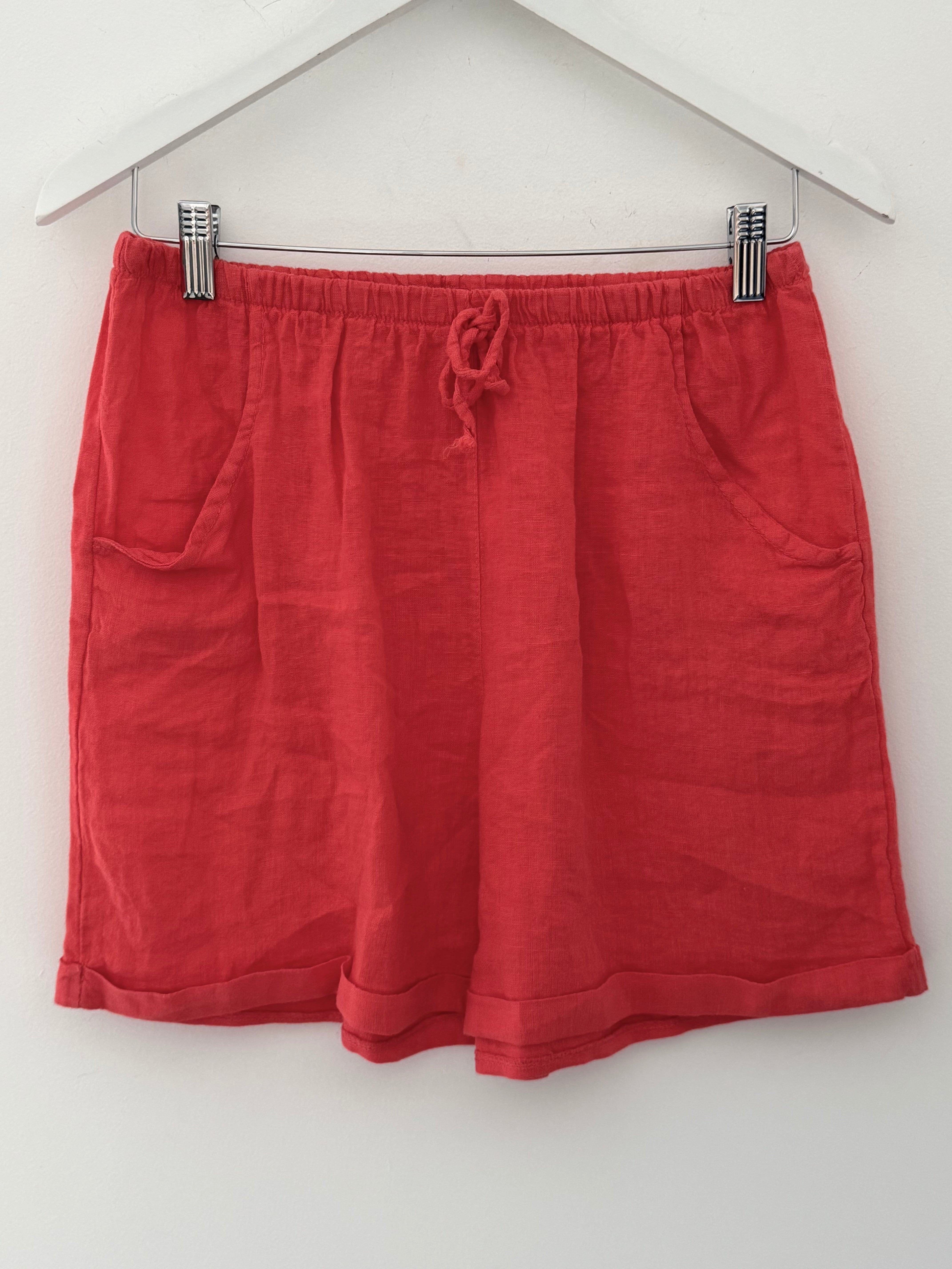 Linen Shorts in Coral