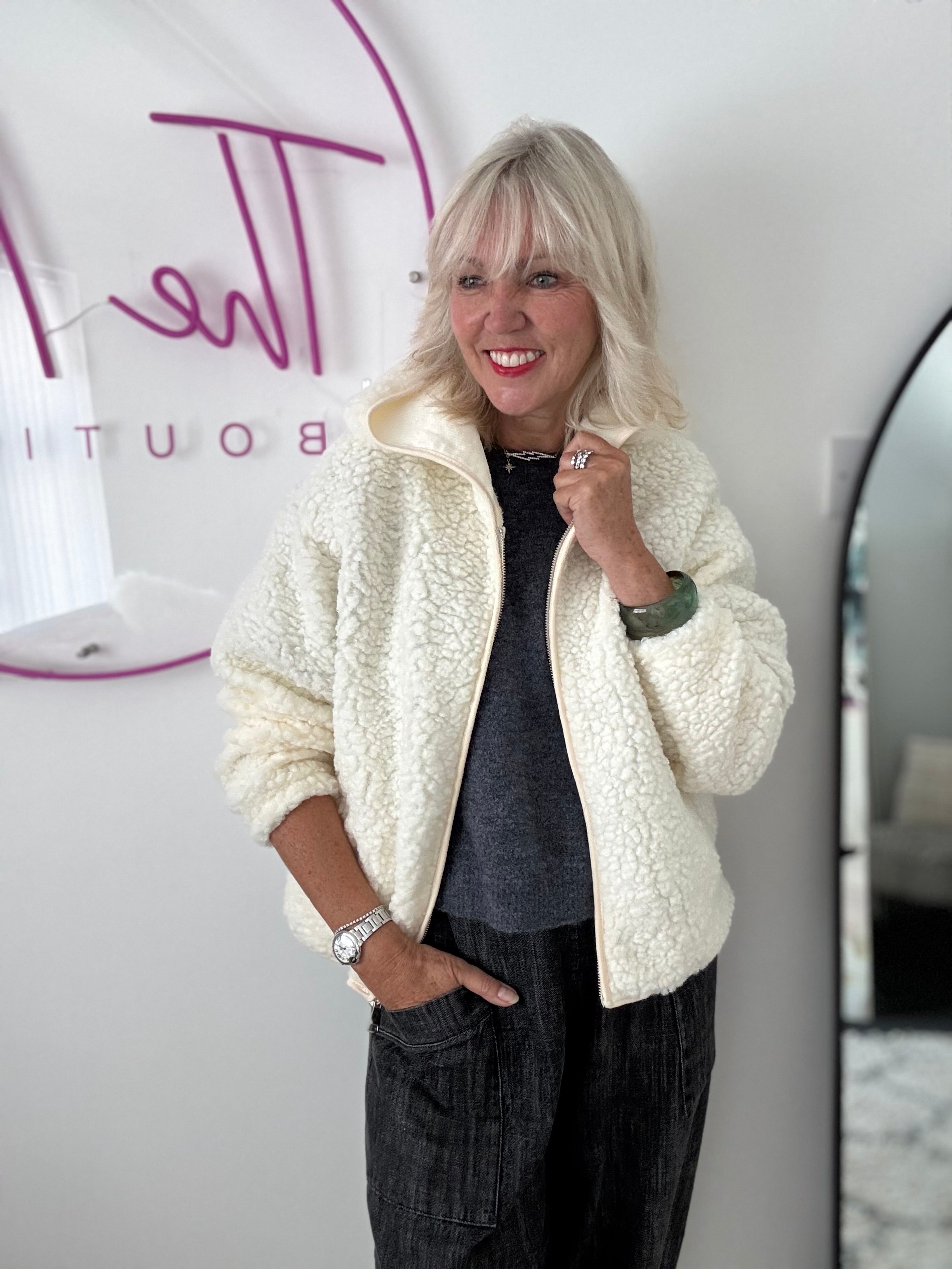 Hooded Teddy Jacket in Vanilla