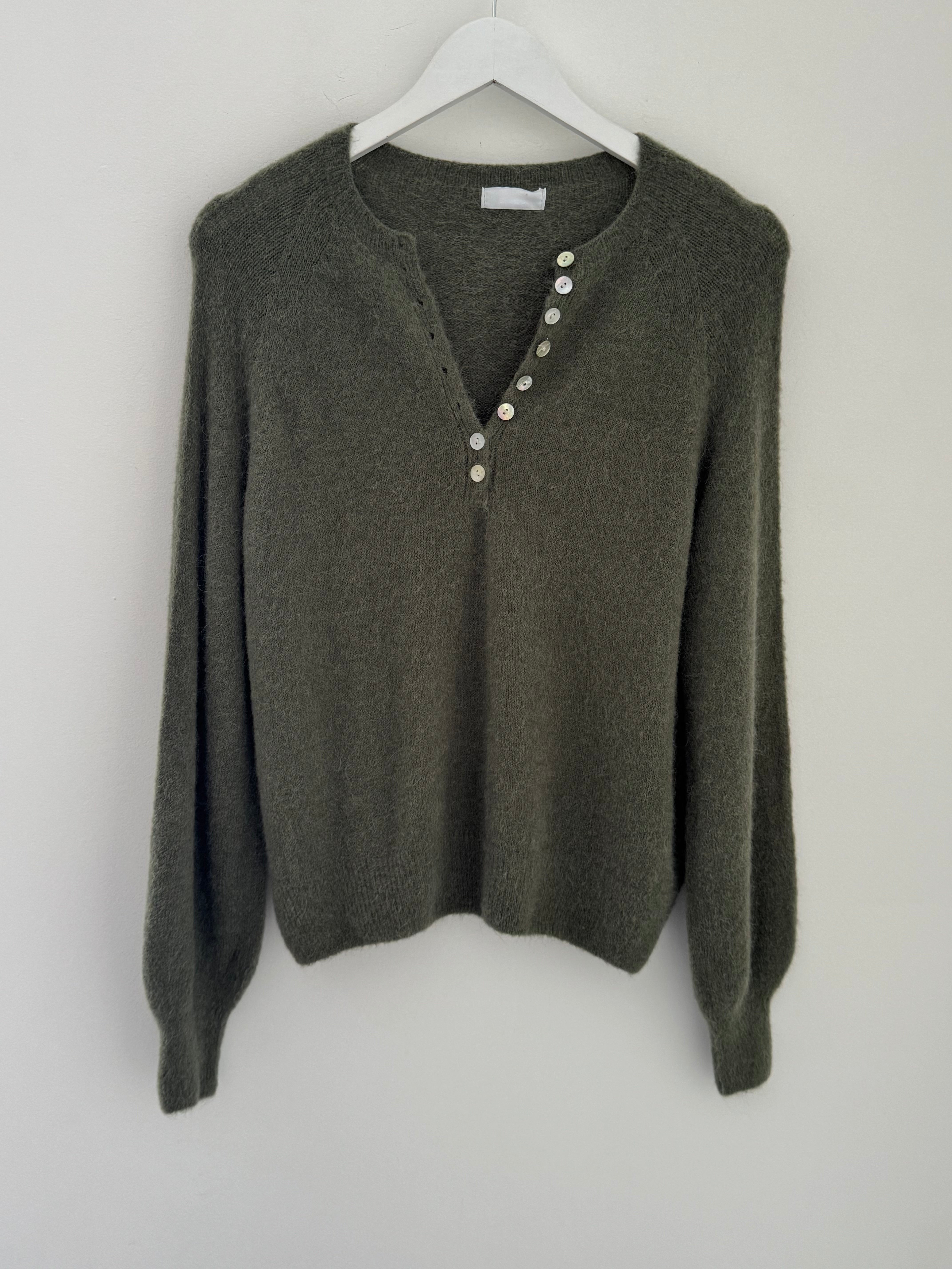 Softie Jumper with Button Neck in Khaki