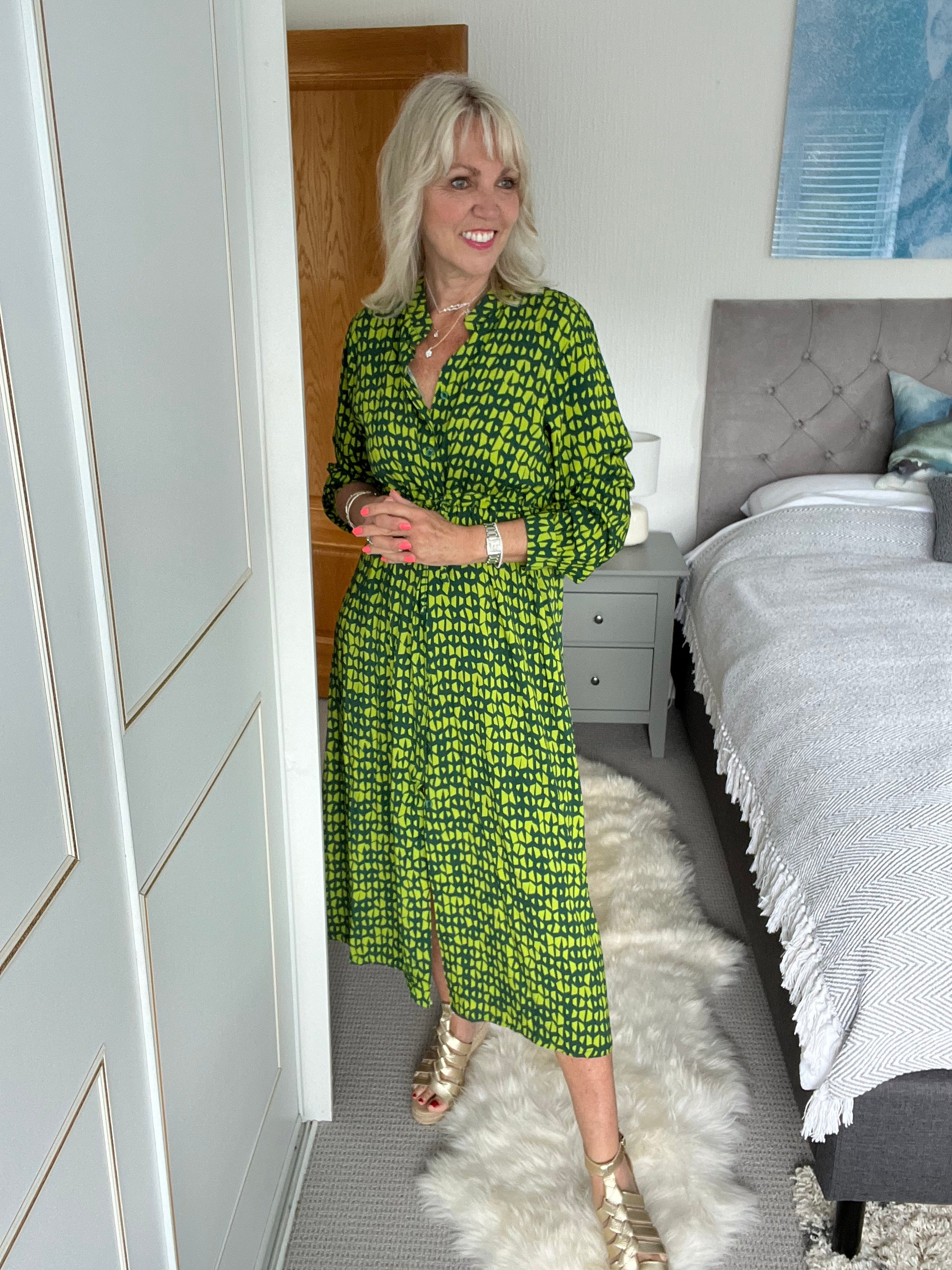 Print Shirtwaister Pocket Dress in Green