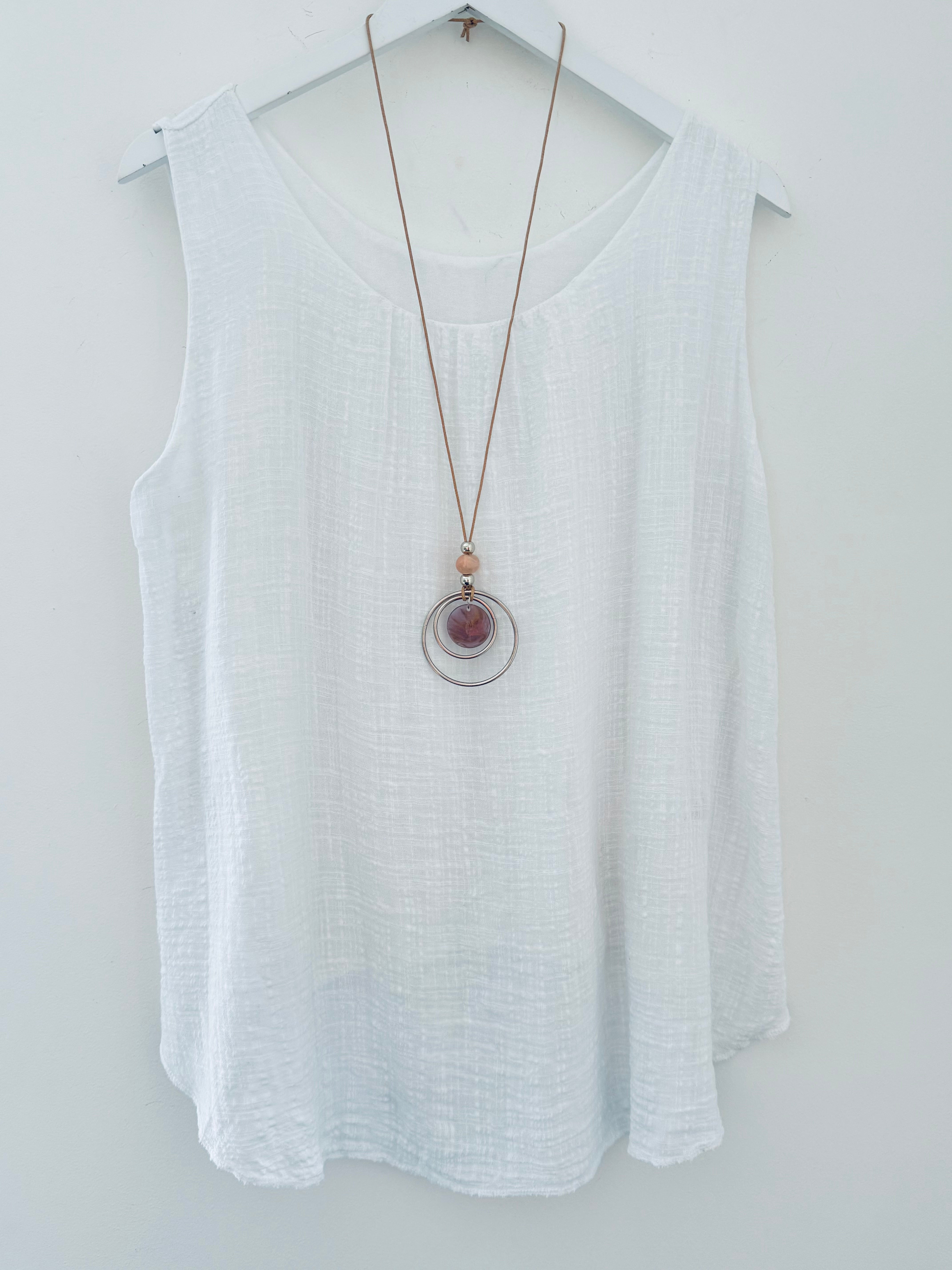 Cotton Top with Necklace in White