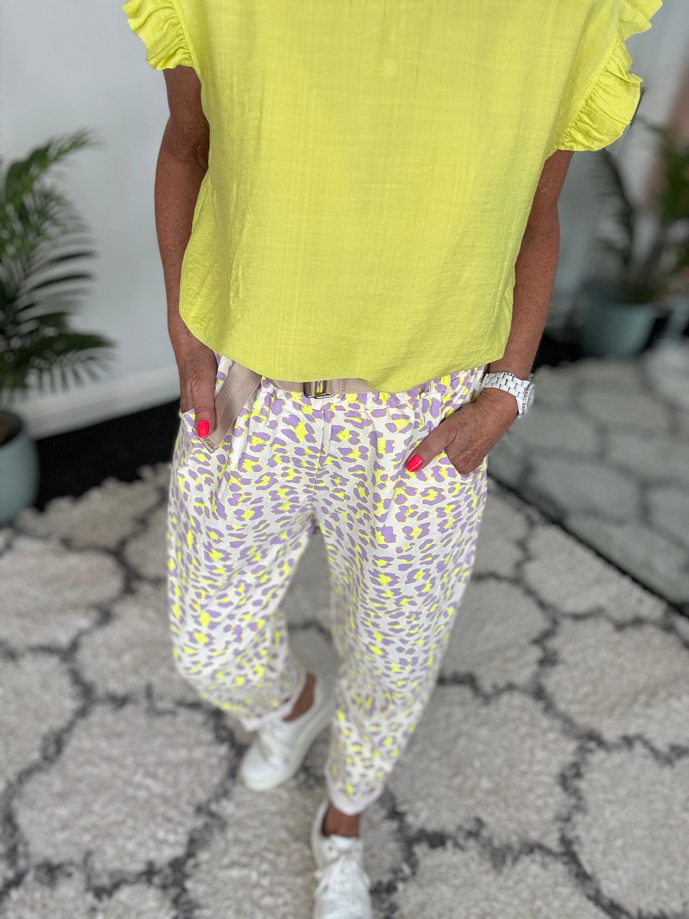 Barrel Leg Super Stretch Joggers in Lilac & Citrus Leopard