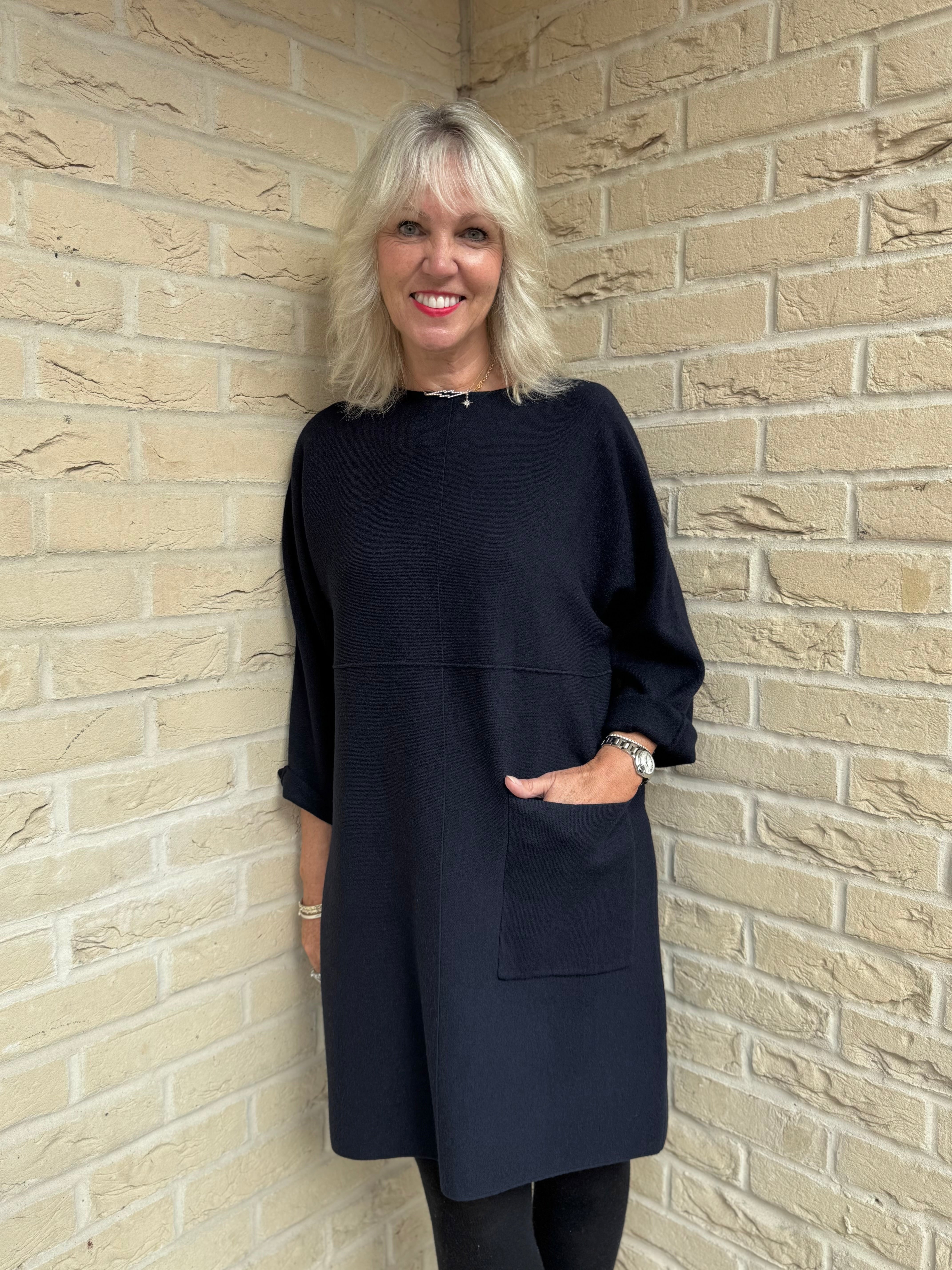 Luxe Knitted Pocket Dress in Ink
