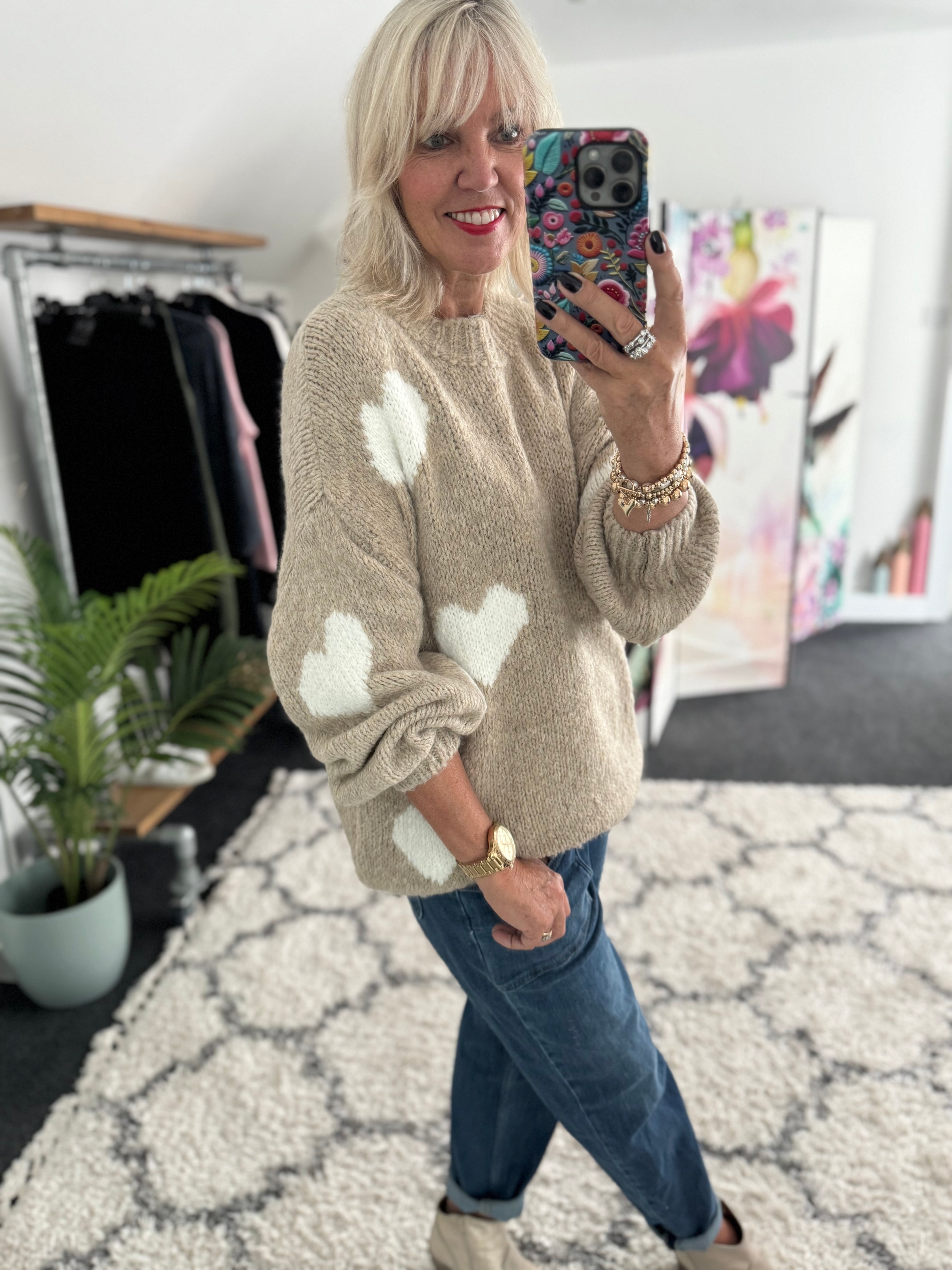 Softy Heart Sweater in Mocha & Ivory