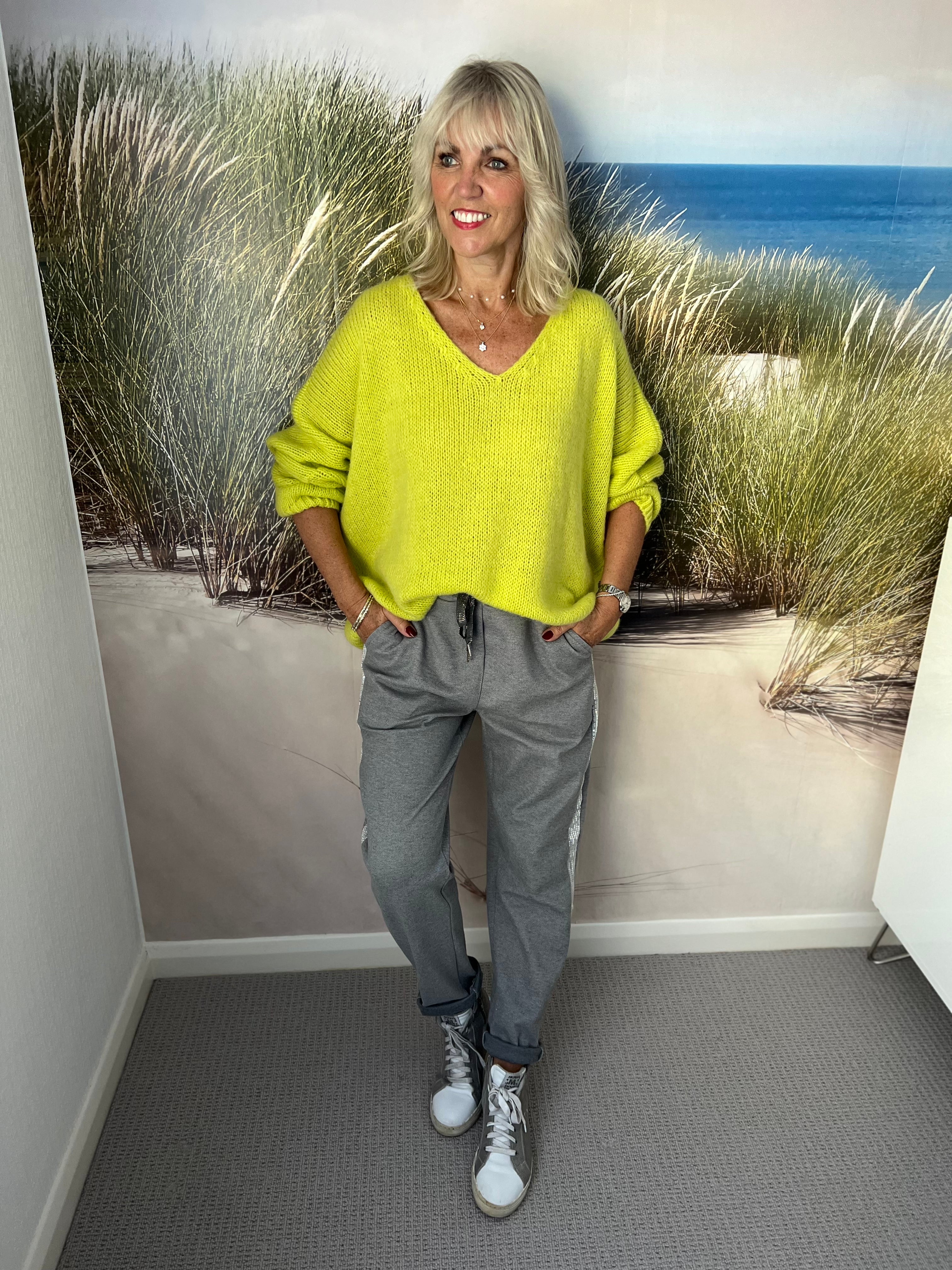 V Neck Jumper in Lime Sorbet