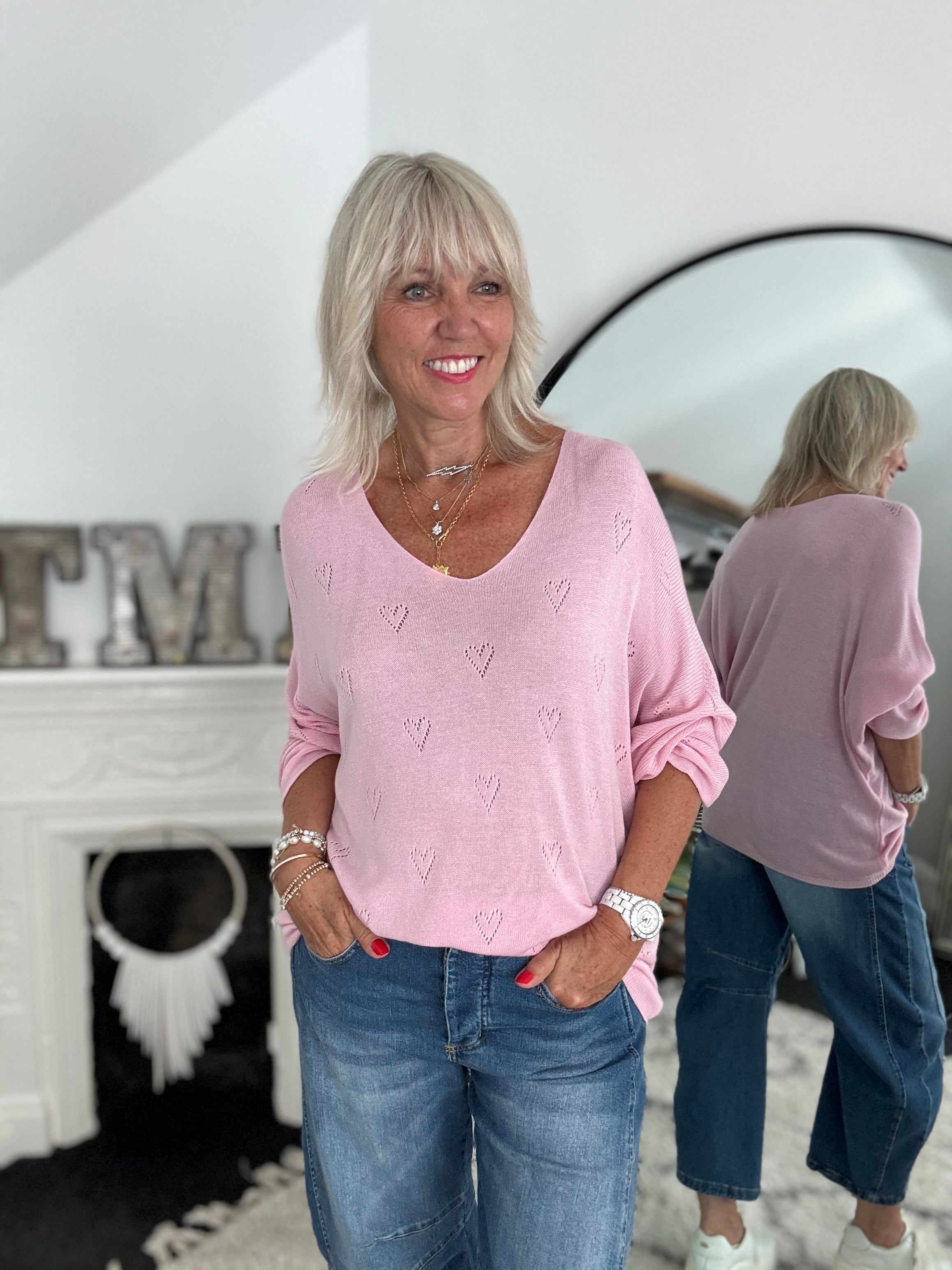 Lightweight Heart Jumper in Pink