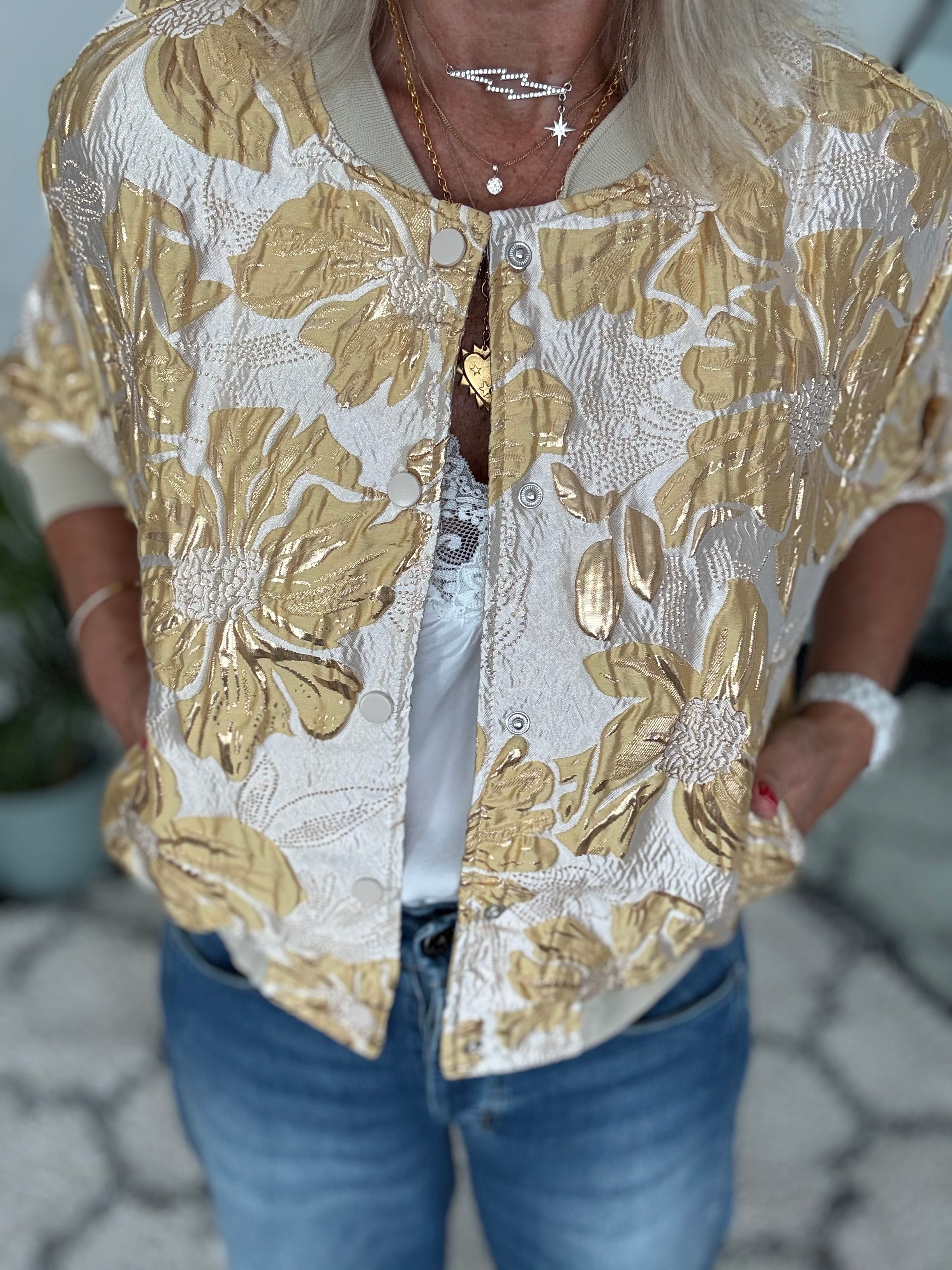 Luxe Bomber Jacket in Gold & Ecru