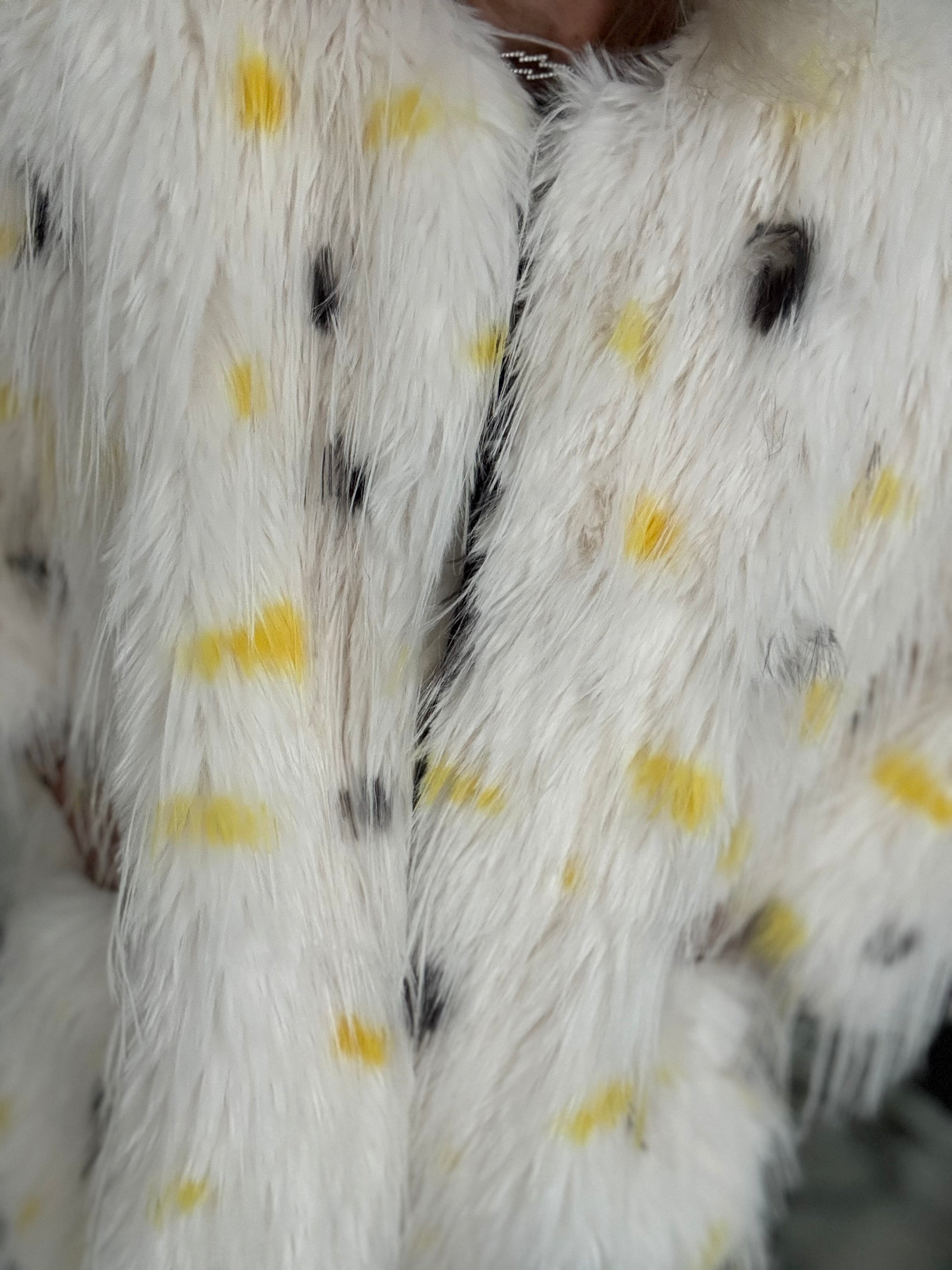Faux Fur Spot Jacket in Yellow & Charcoal