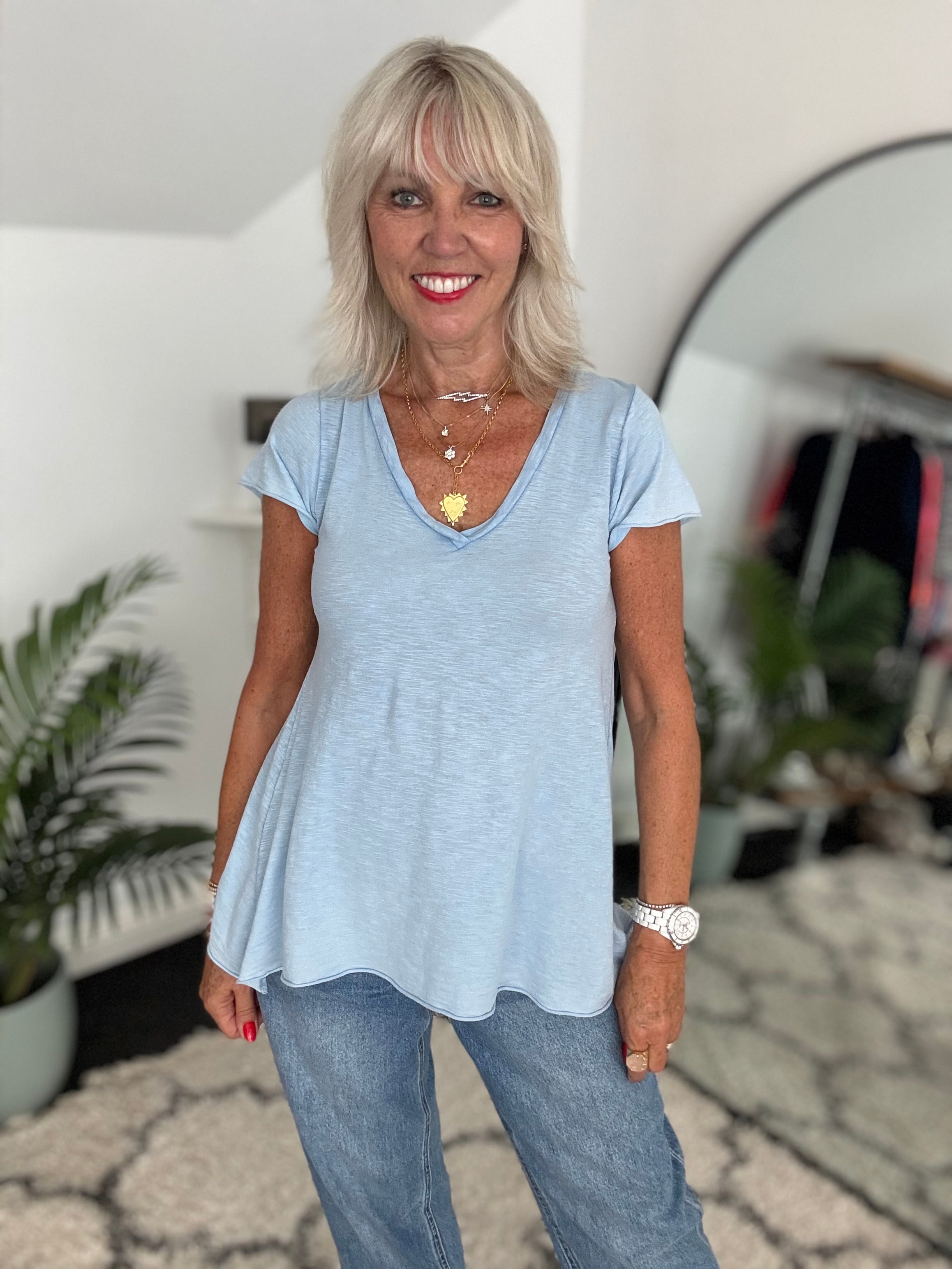 Luxe V Neck Tee in Blue