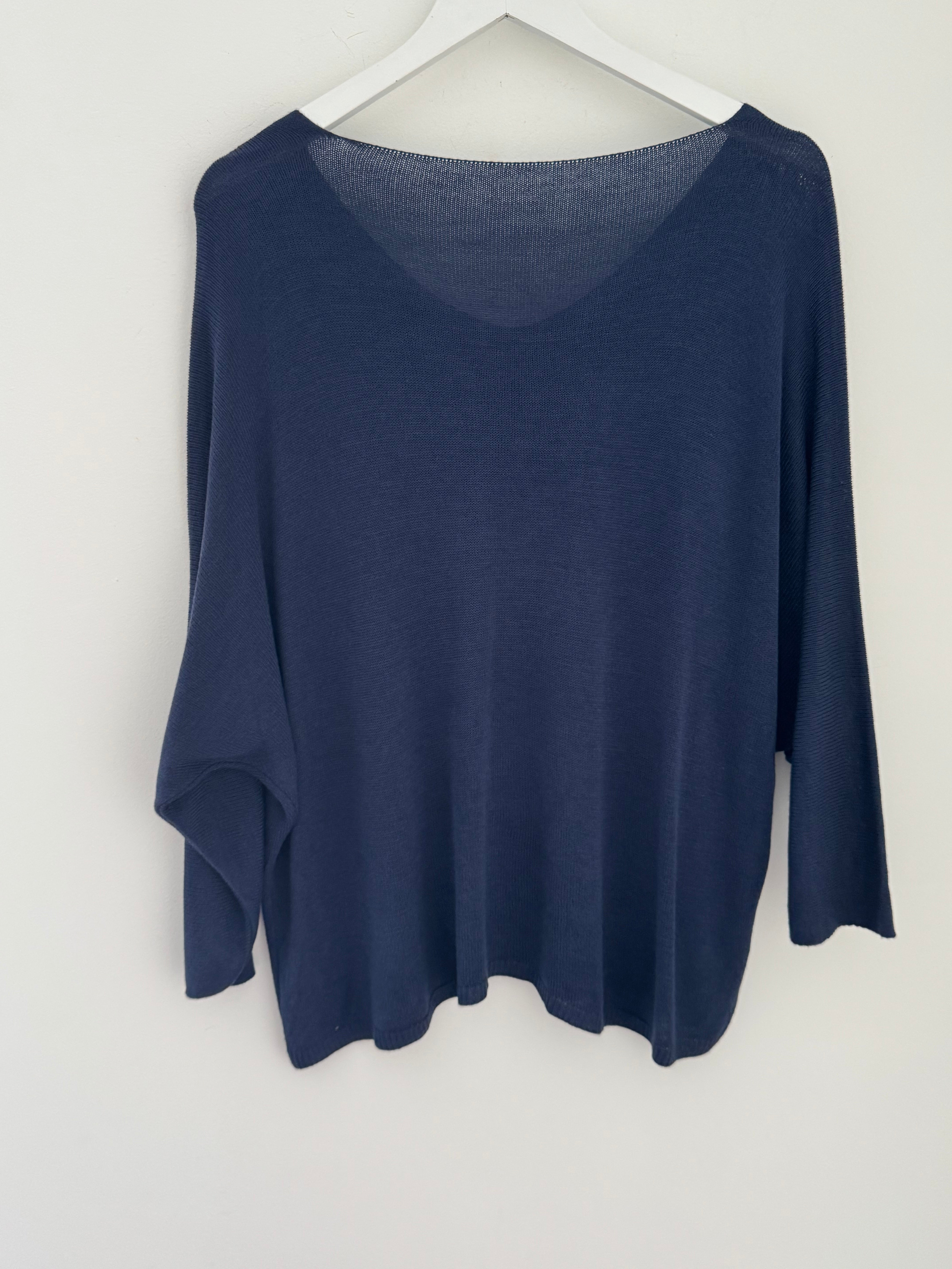 Lightweight Heart Jumper in Navy