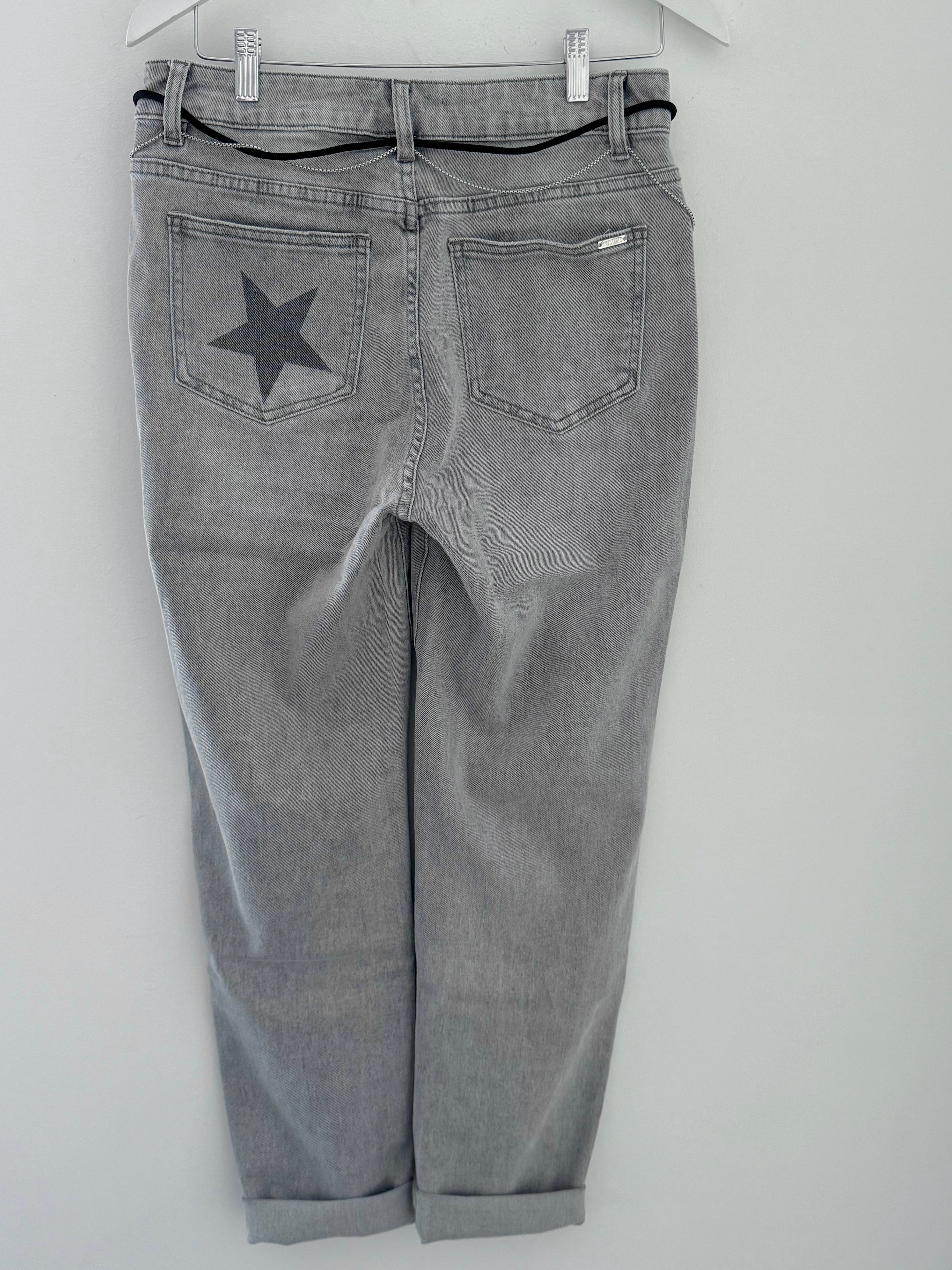 Slim Boyfriend Jeans with Stars in Vintage Grey