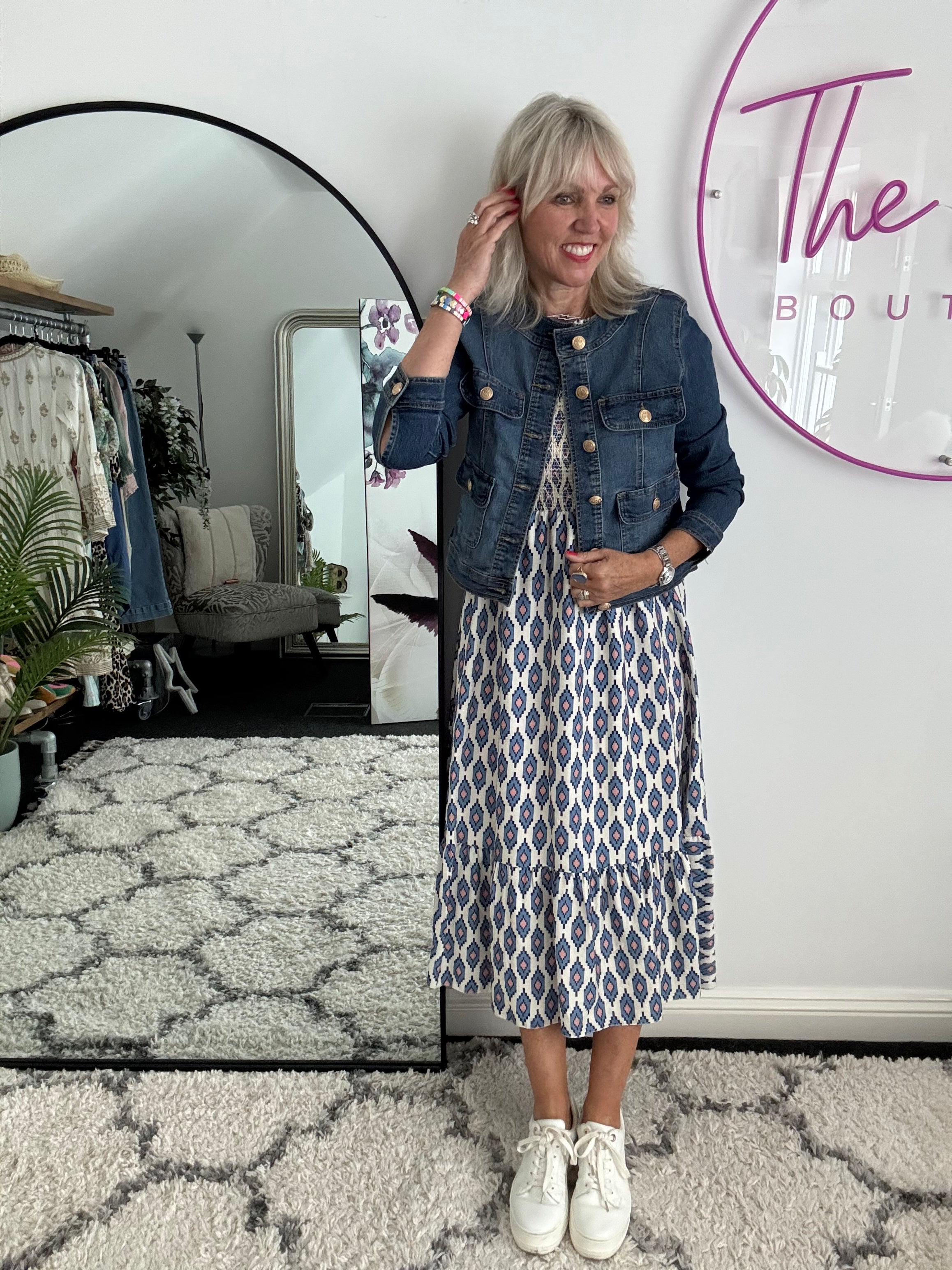 Denim Stretch Jacket with Gold Buttons