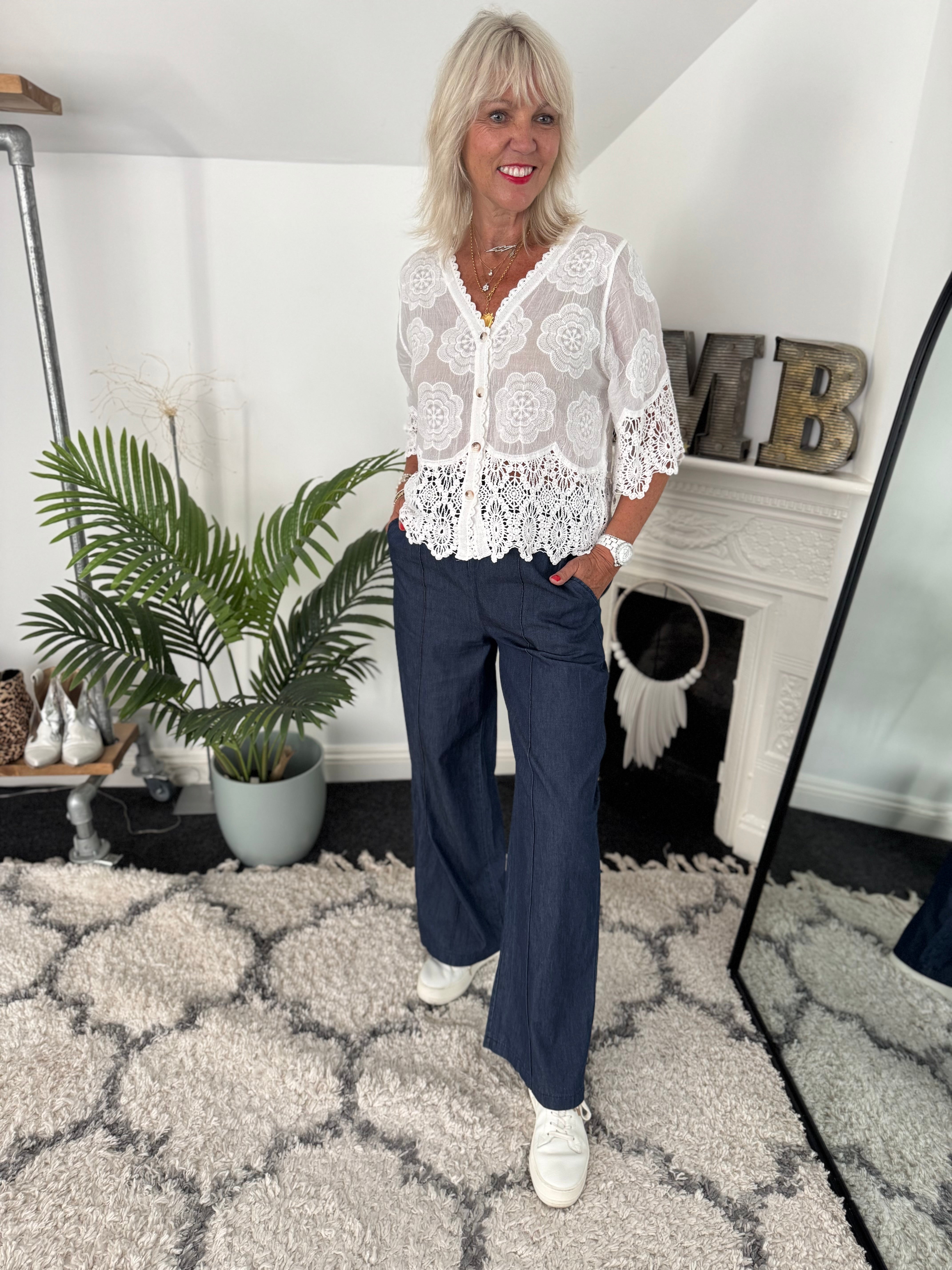 Boyfriend Trousers in Dark Denim Chambray
