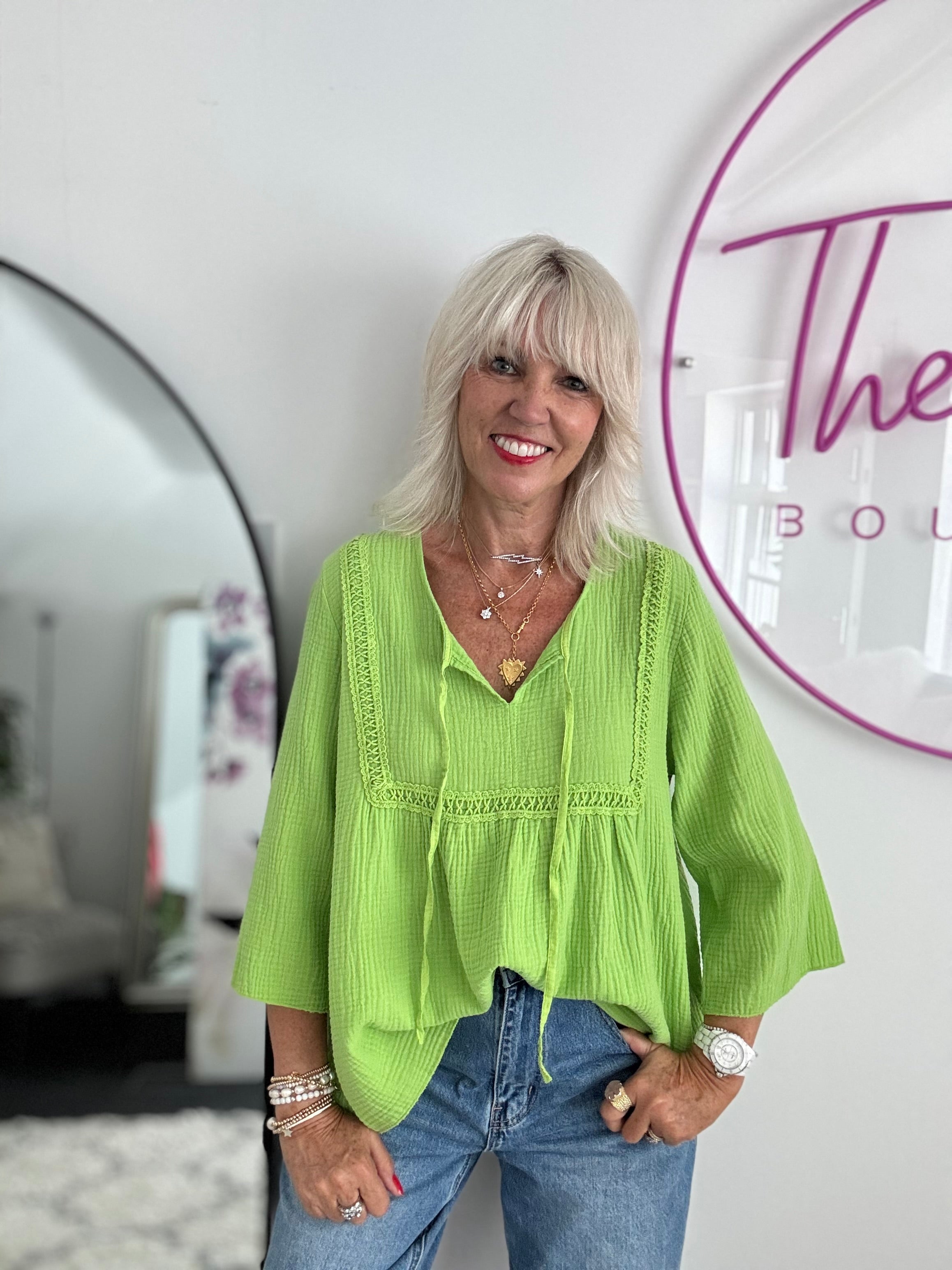 Cheesecloth Folk Blouse in Green