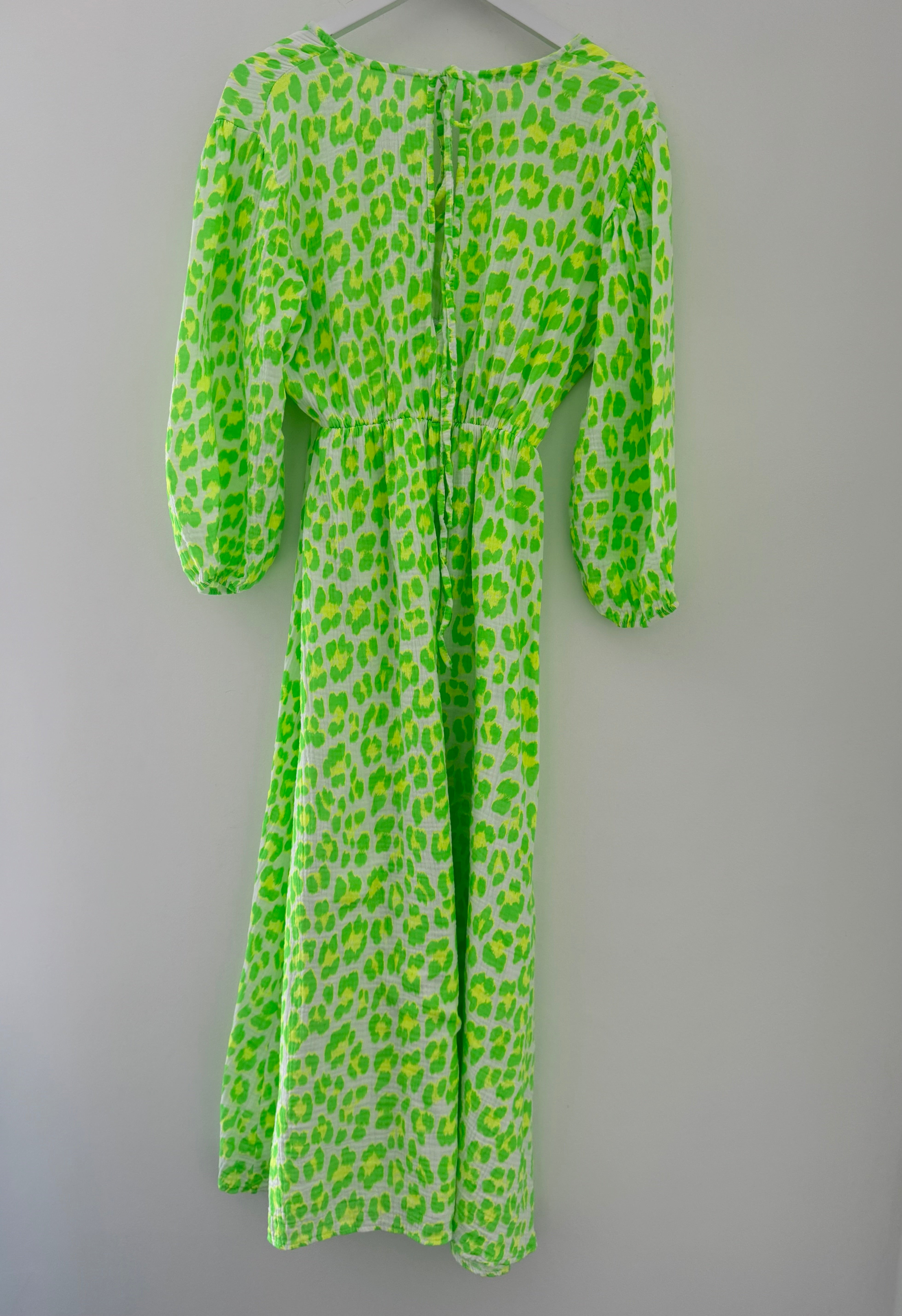 Cheesecloth Midi Dress in Neon Citrus Leopard