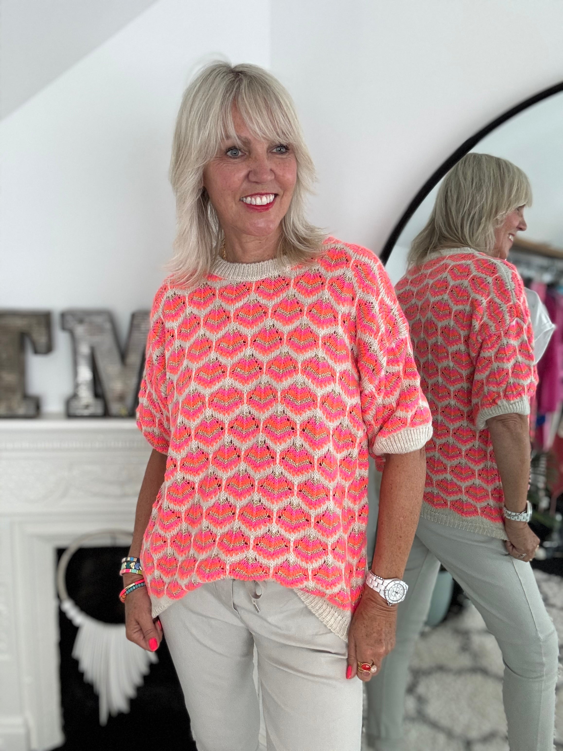 Luxe Short Sleeve Metallic & Neon Knit