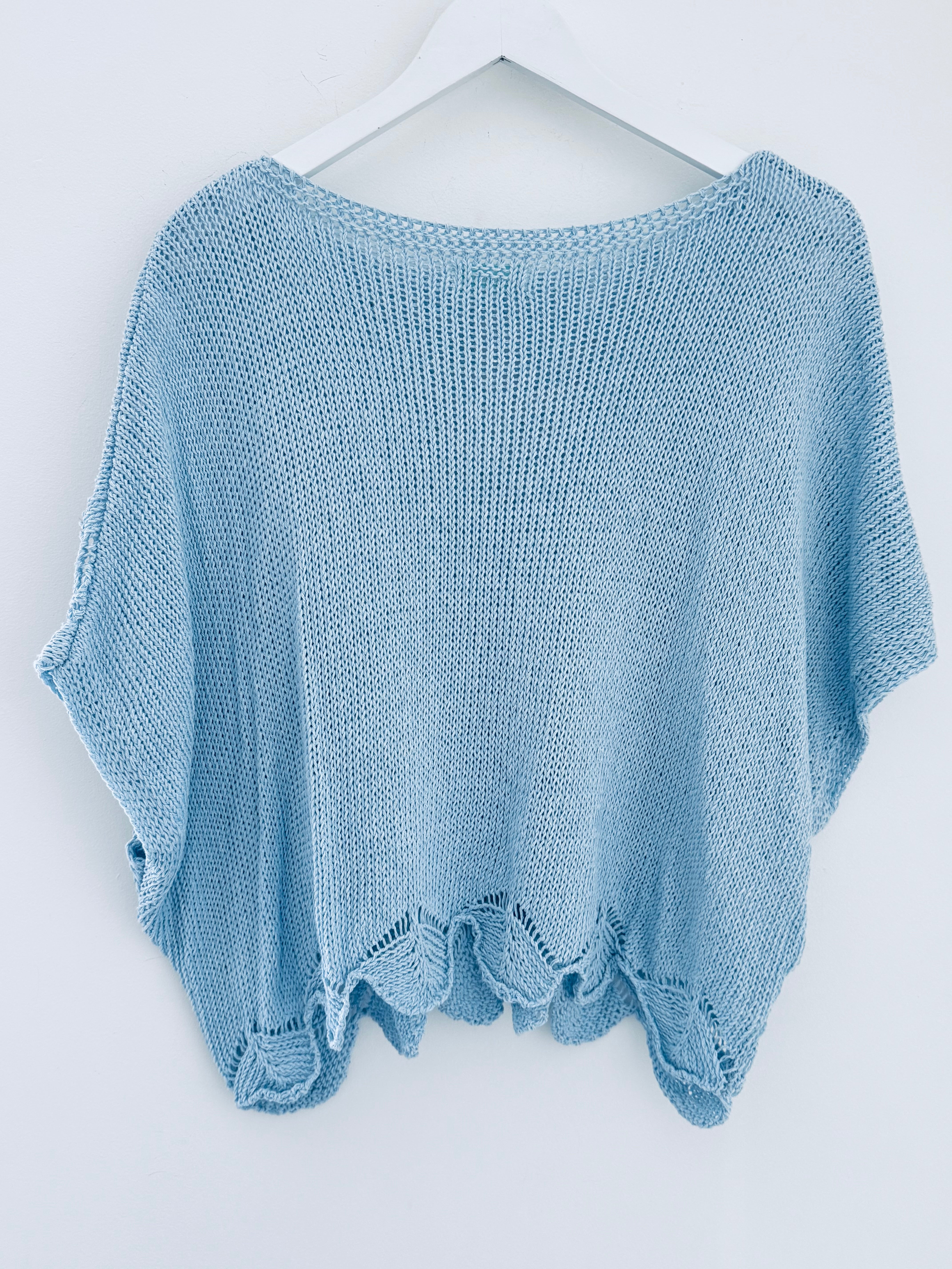 Crochet Knit with Scallop Edge in Baby Blue