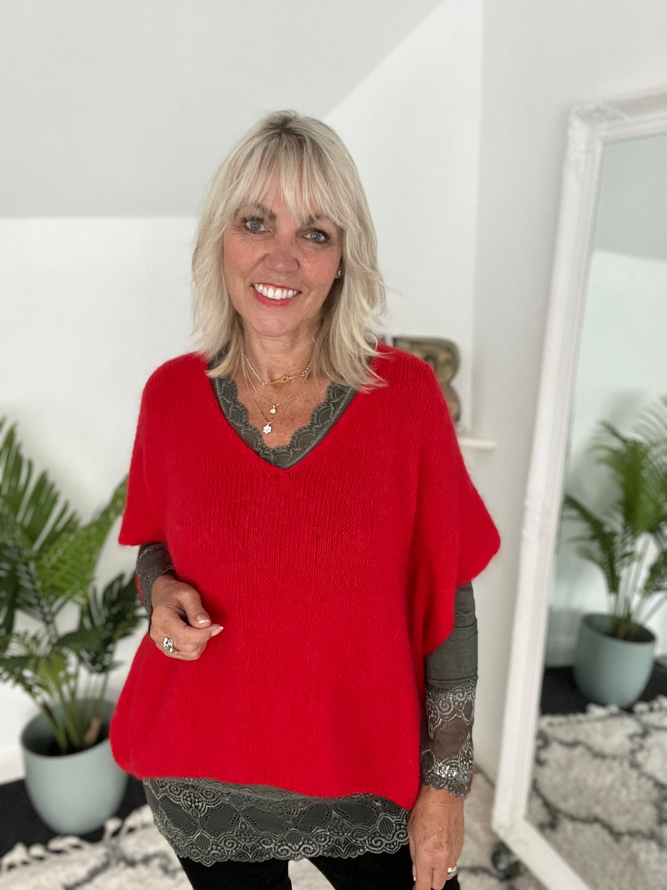 Mohair V Neck Tank in Red