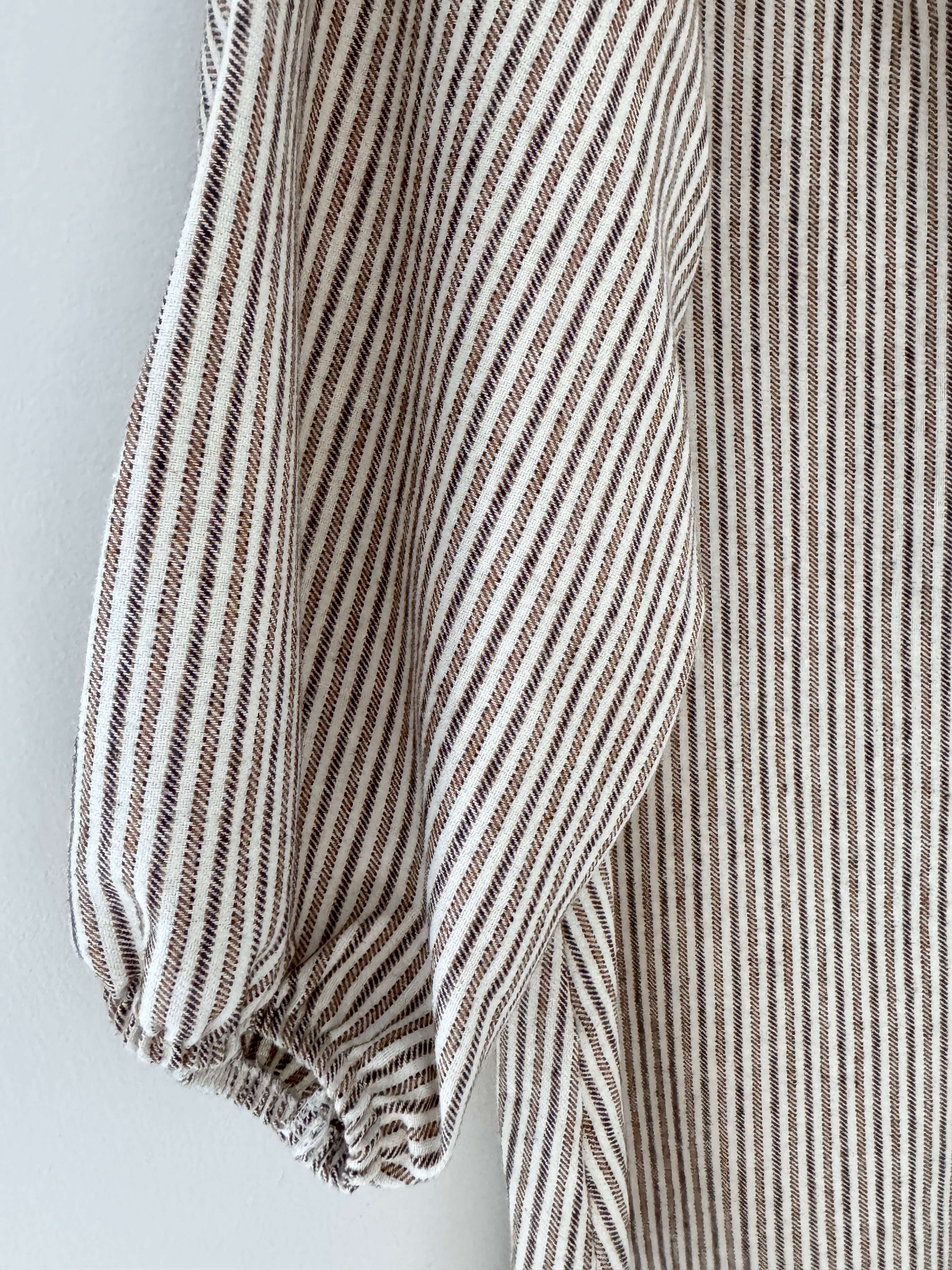 Brushed Cotton Stripe Blouse in Light Mocha