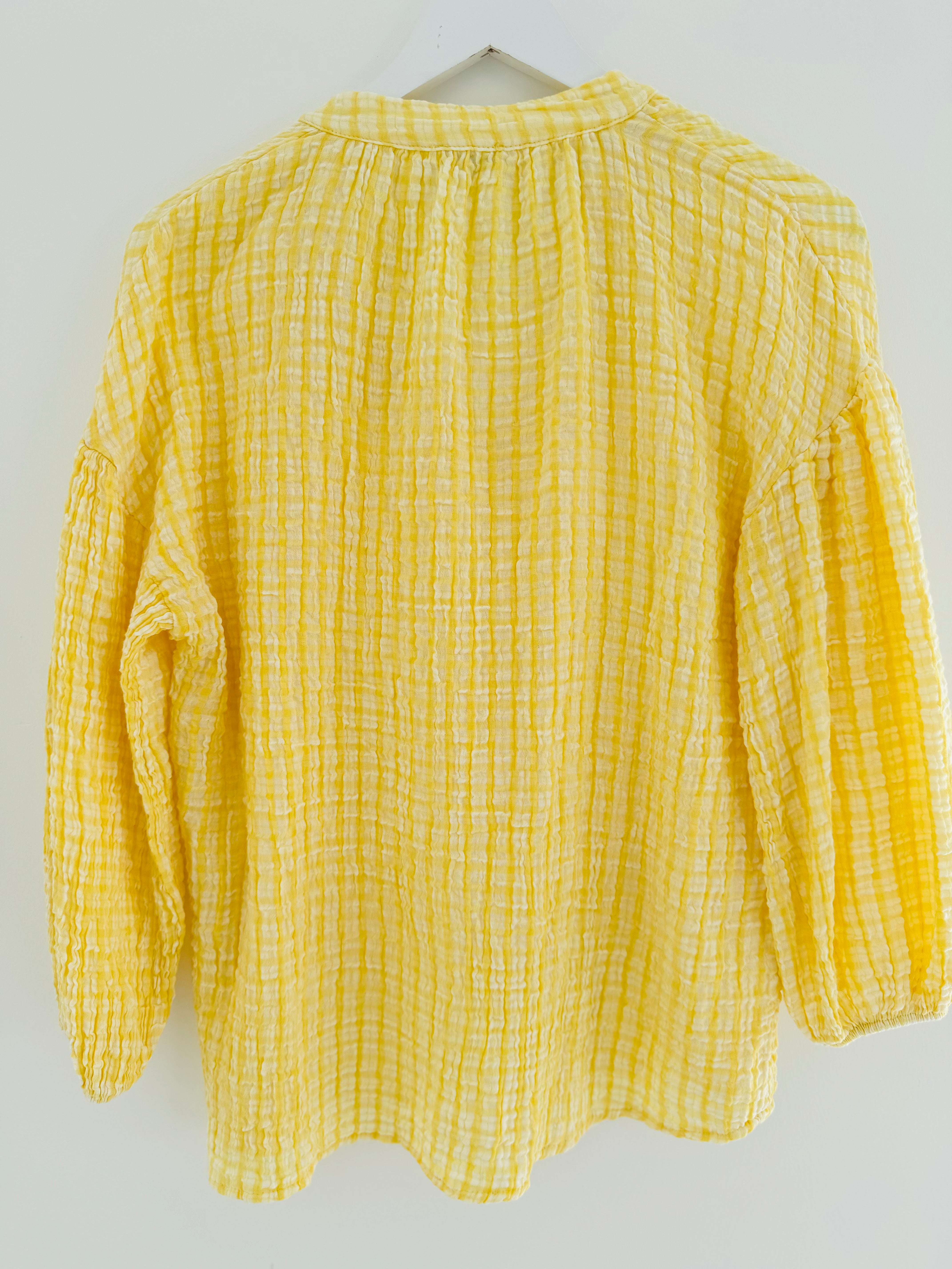 Gingham Seersucker Blouse in Lemon