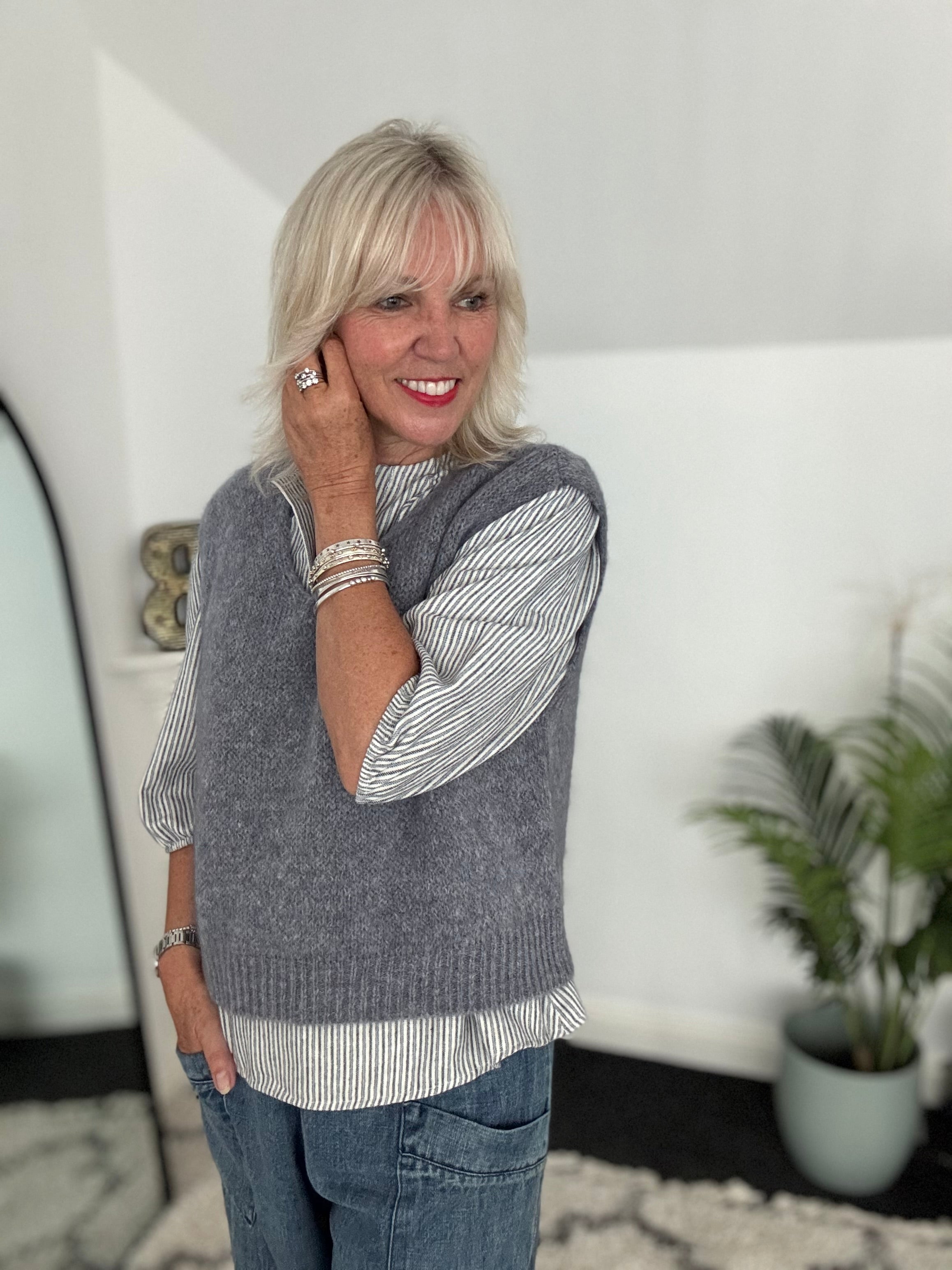 Neat Mohair Tank in Charcoal