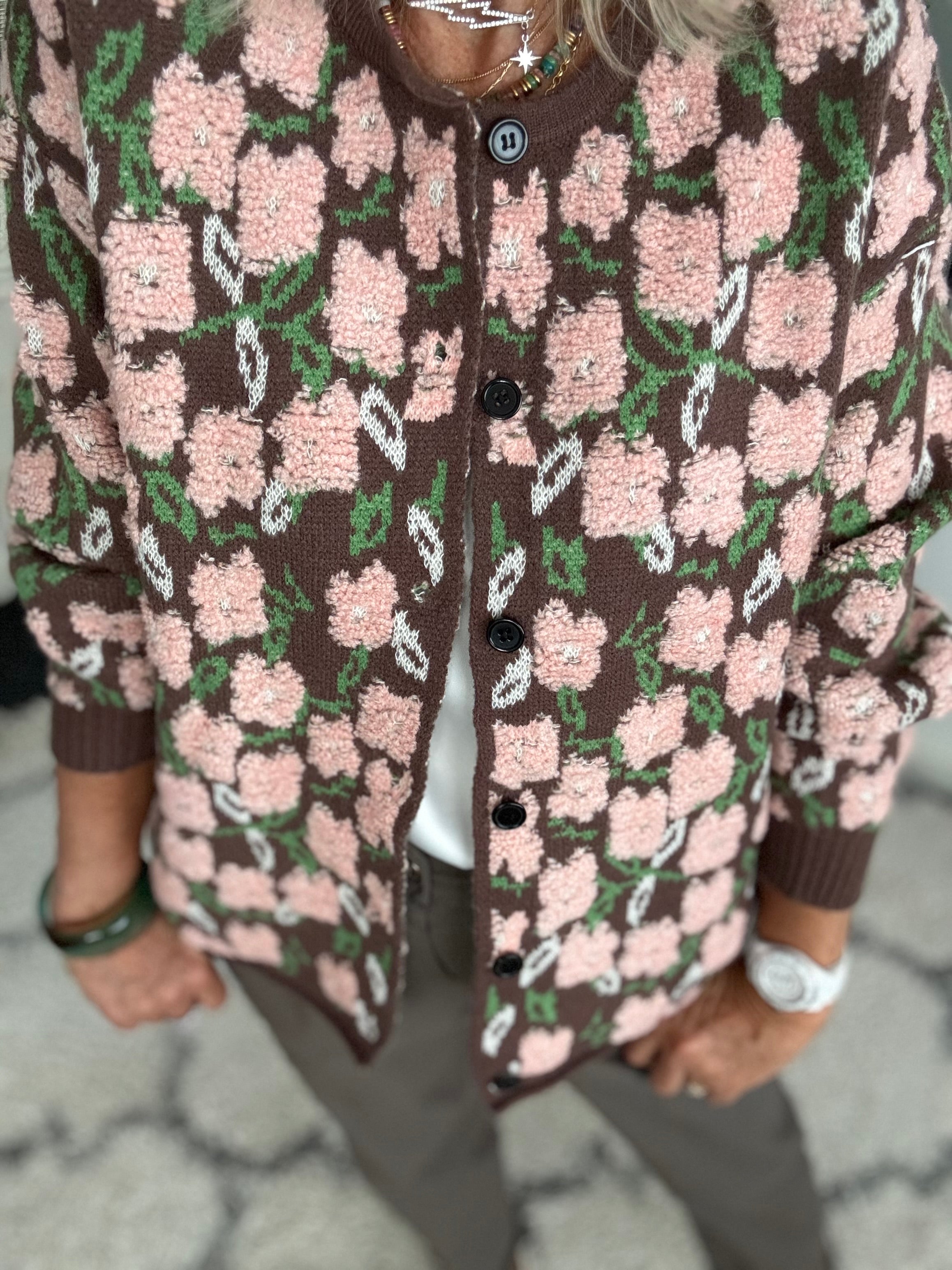 Soft Floral Cardi in Pink & Cocoa