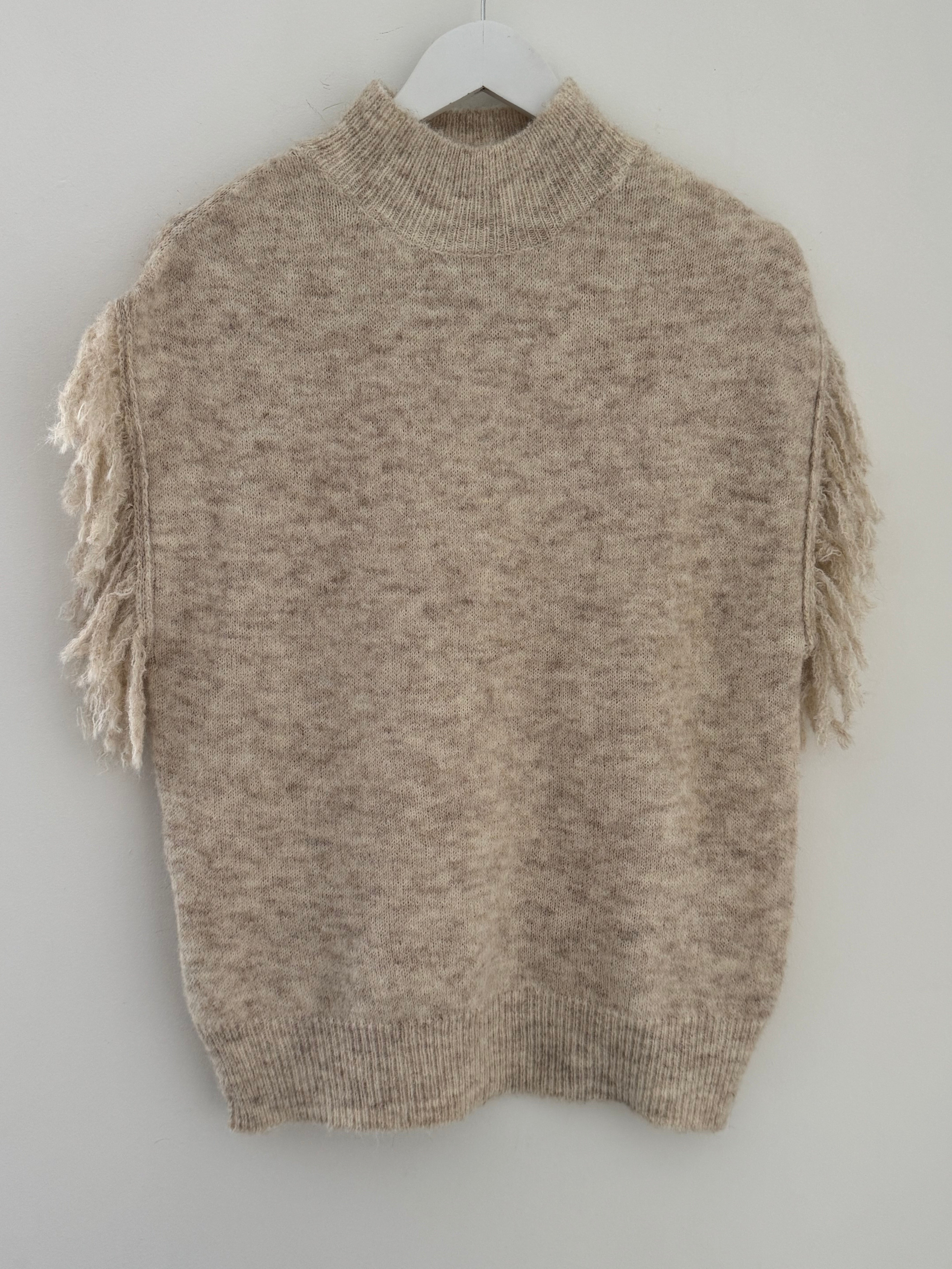 Stone Marl Knit with Fringe Detailing