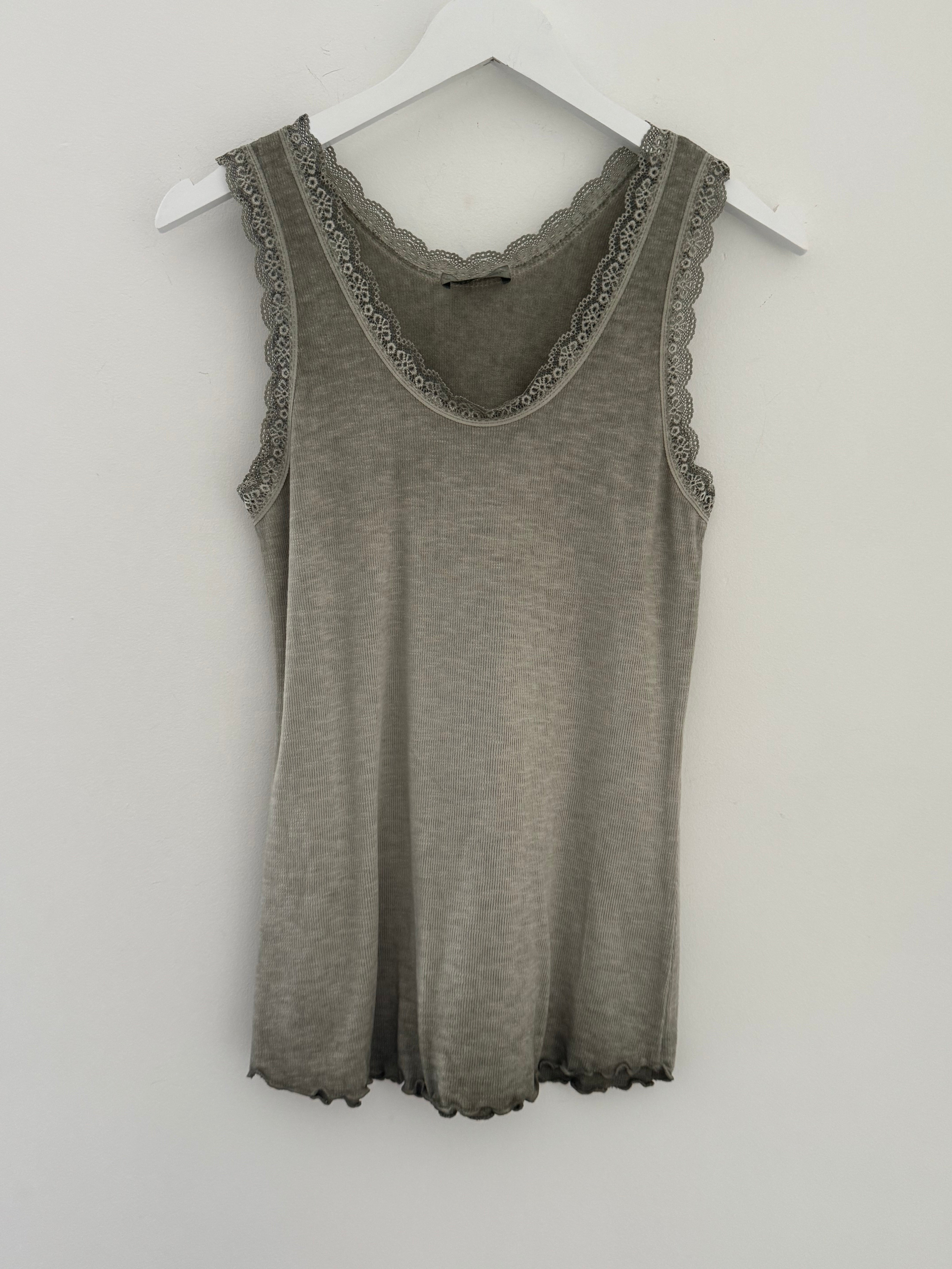 Luxe Ribbed Vest in Khaki