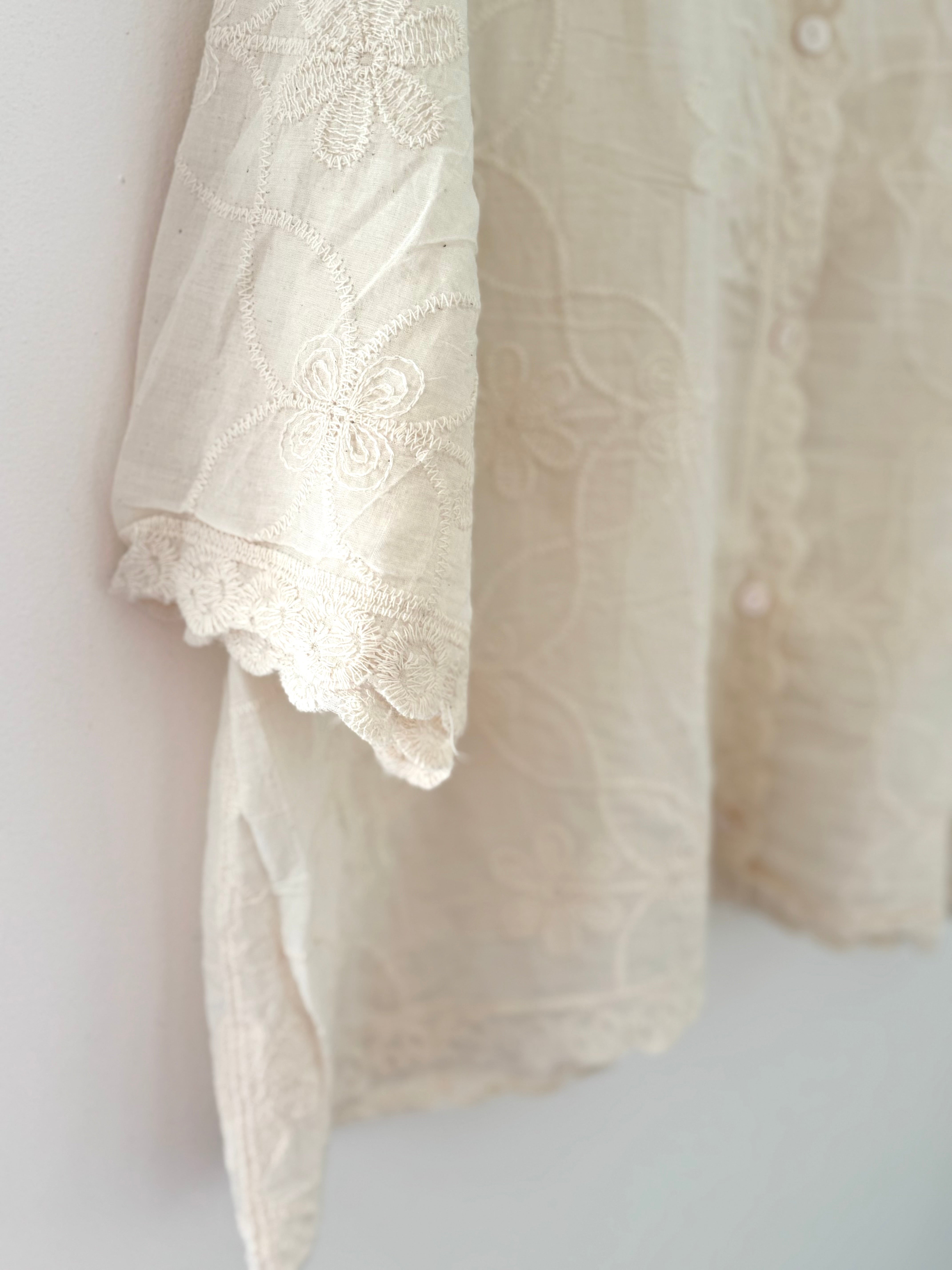 Buttoned Lace Top in Ecru