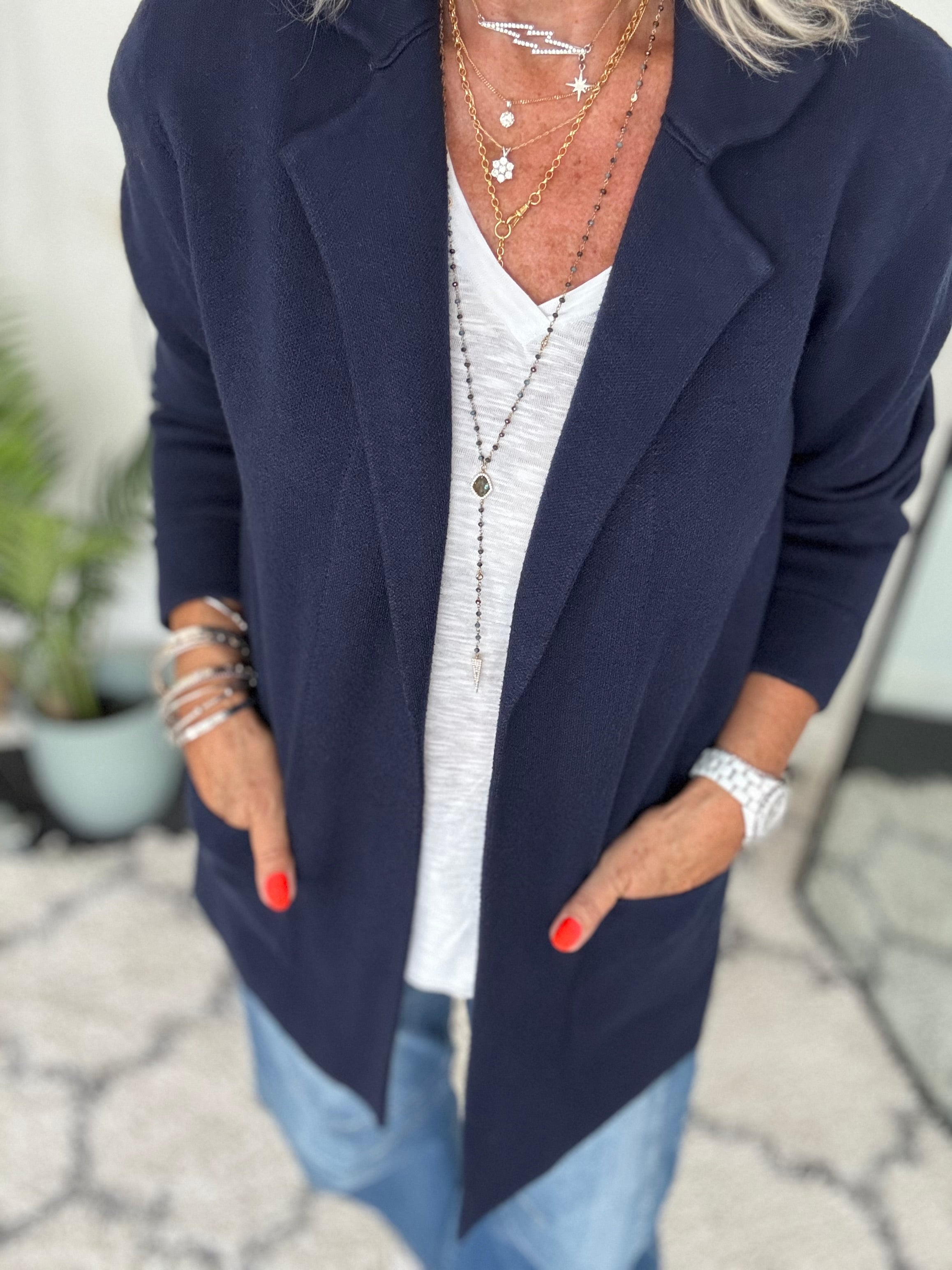 Knitted Cardi Jacket in Navy