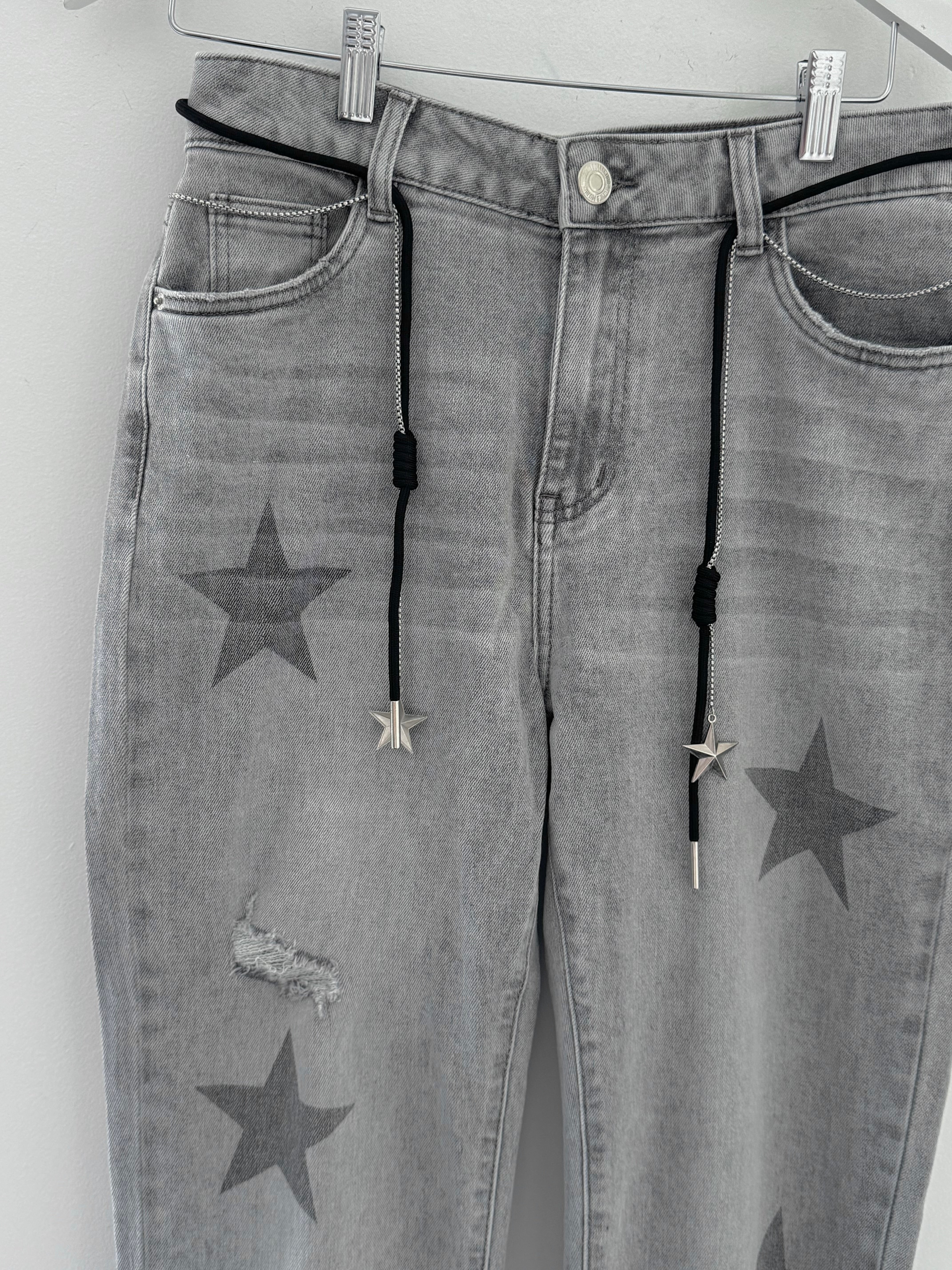 Slim Boyfriend Jeans with Stars in Vintage Grey
