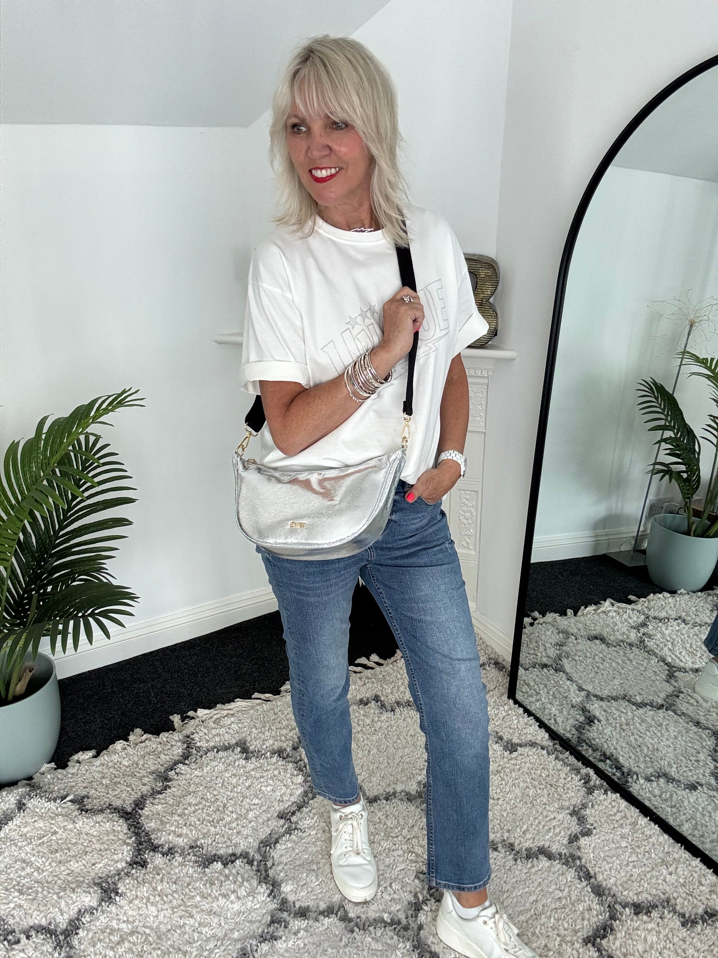 Vegan Leather Crossbody Bag in Cracked Silver