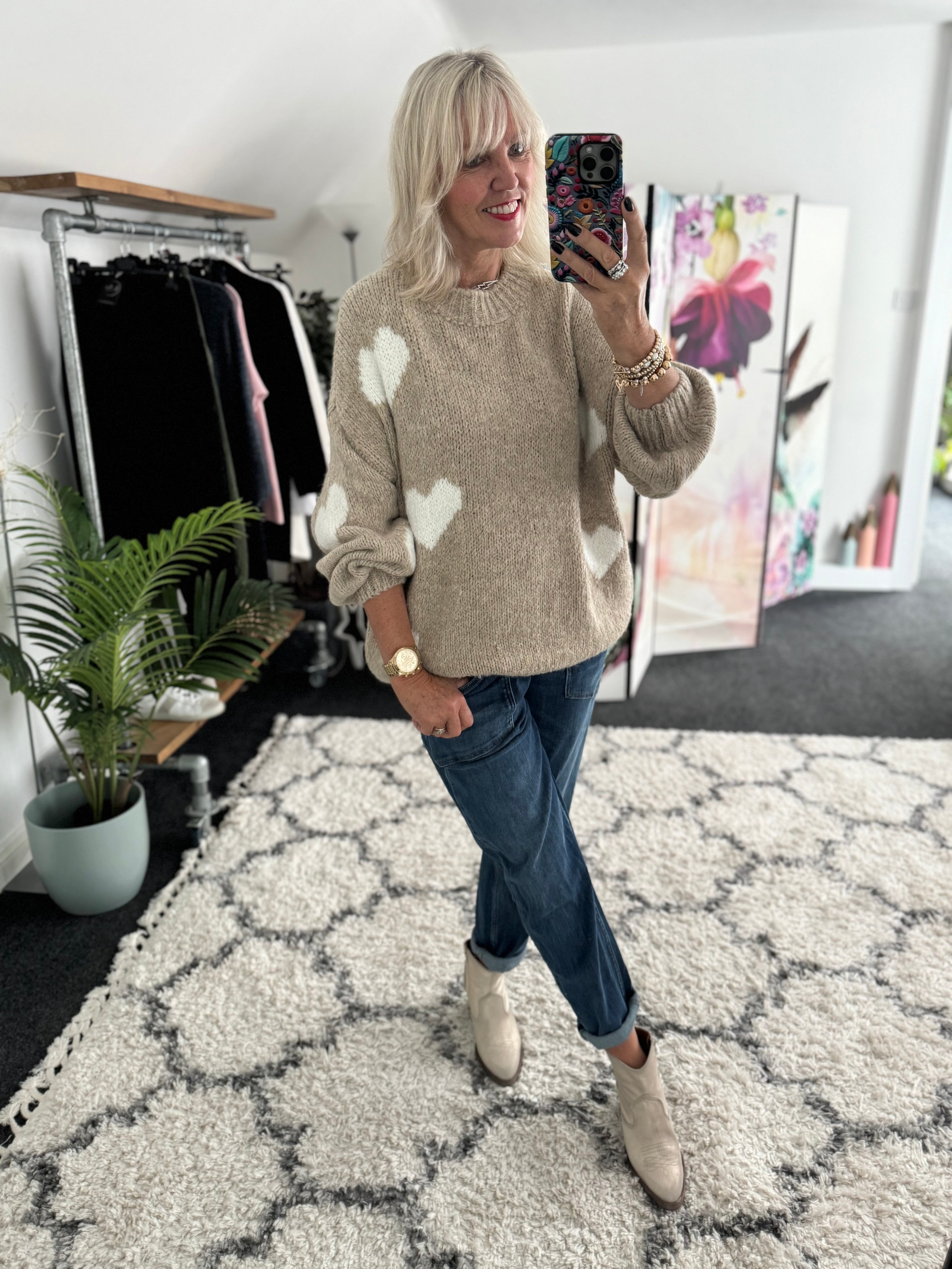Softy Heart Sweater in Mocha & Ivory