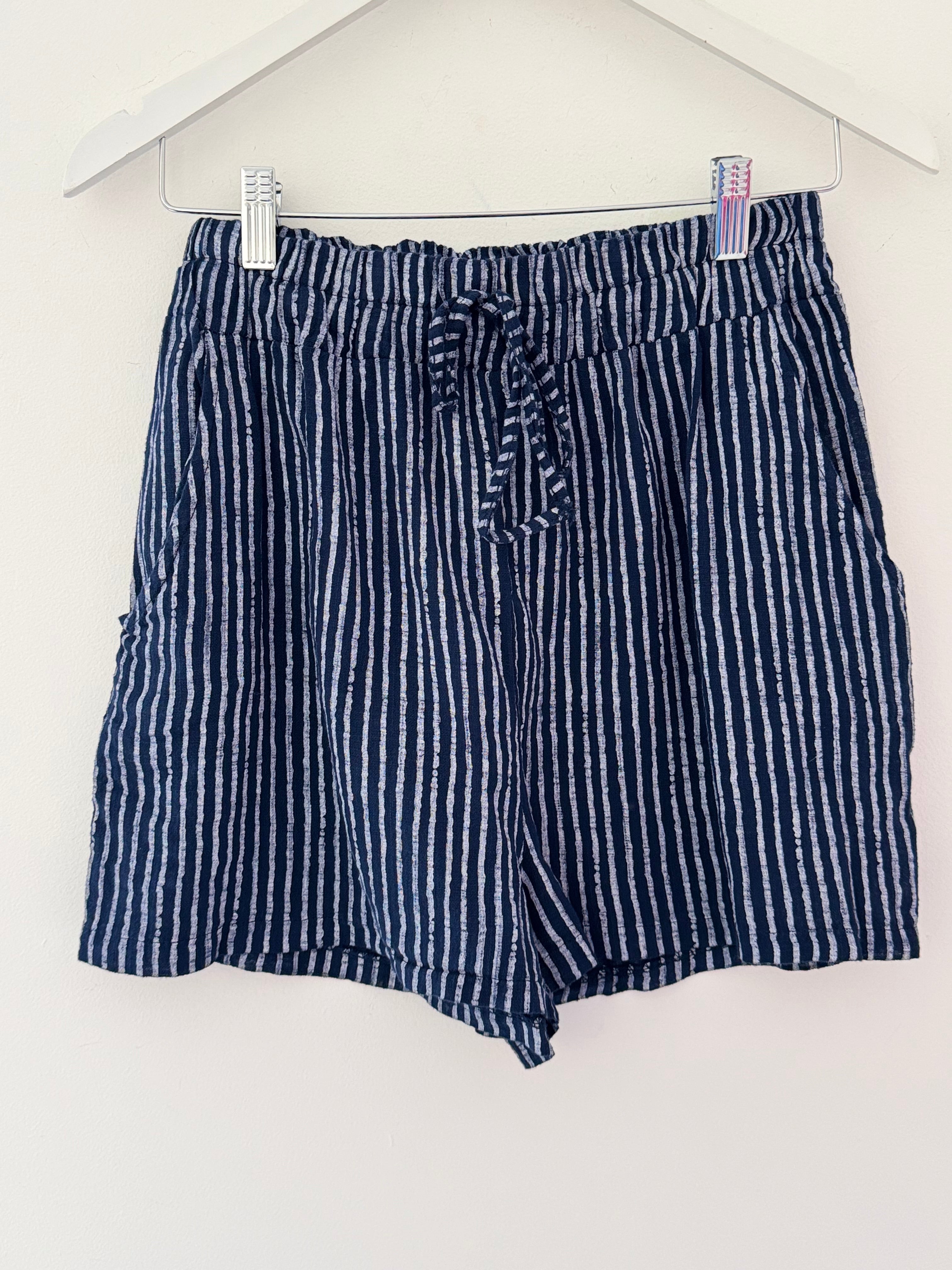 Cotton Stripe Shorts in Navy