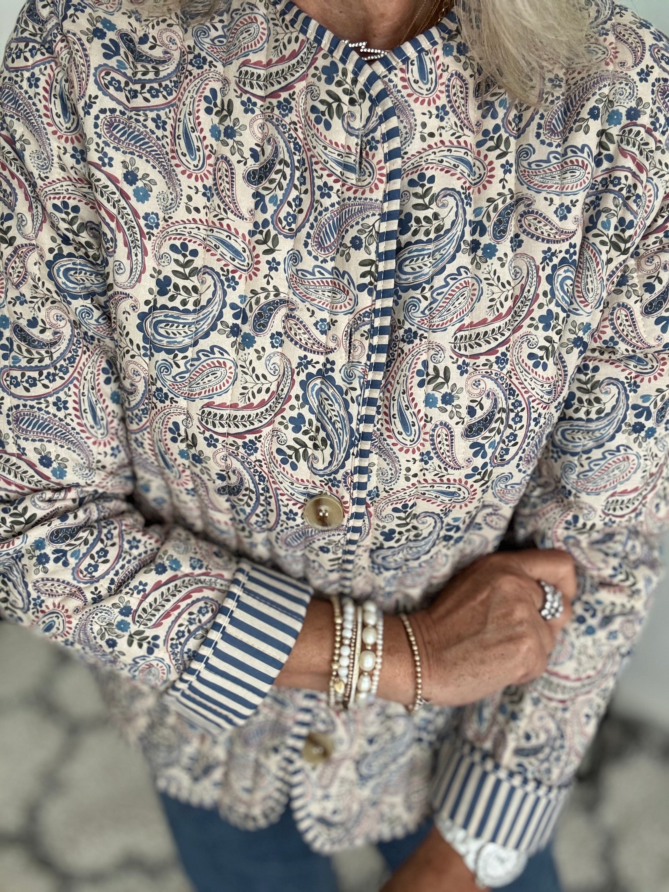 Luxe Quilted Jacket in Blue Paisley