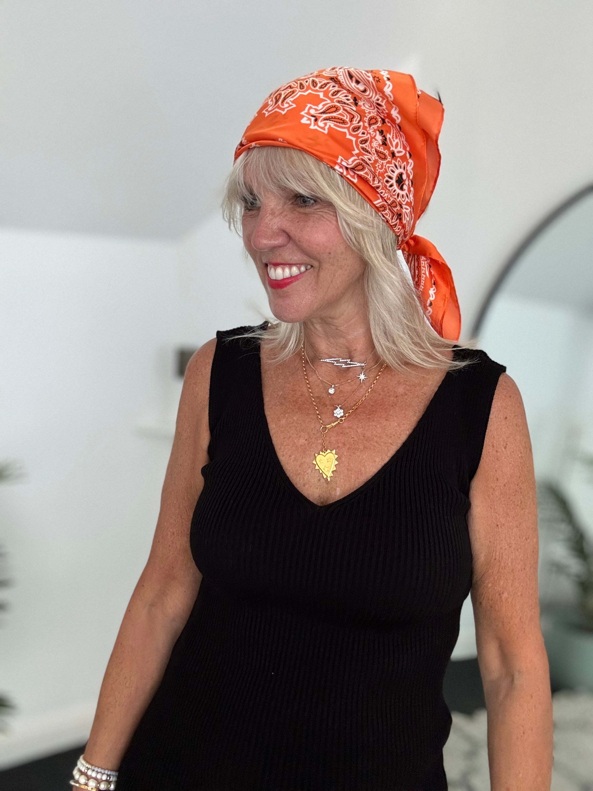 Silky Paisley Bandana Scarf in Orange