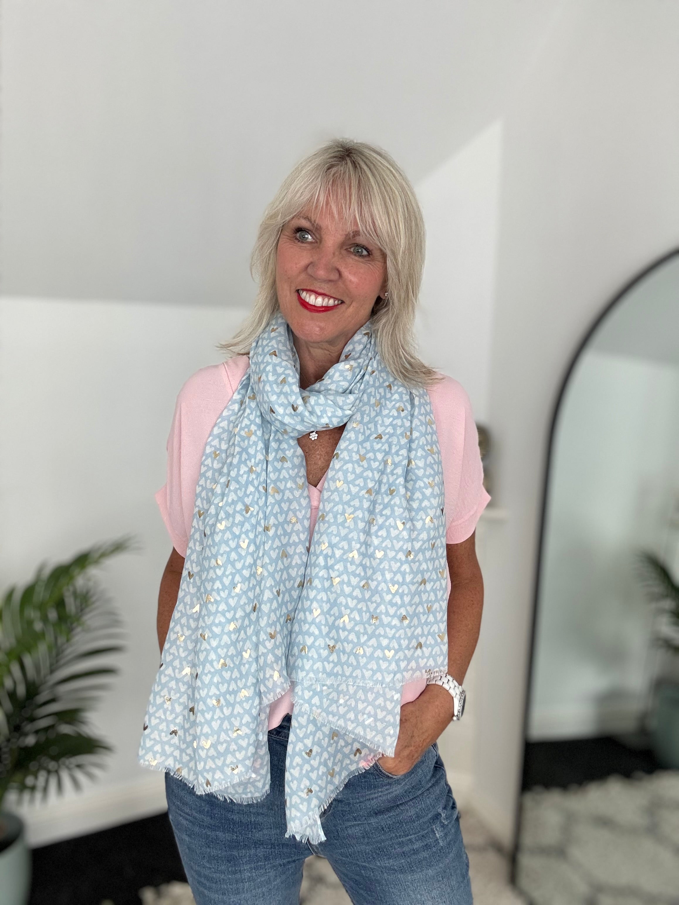 Gold Heart Scarf in Blue